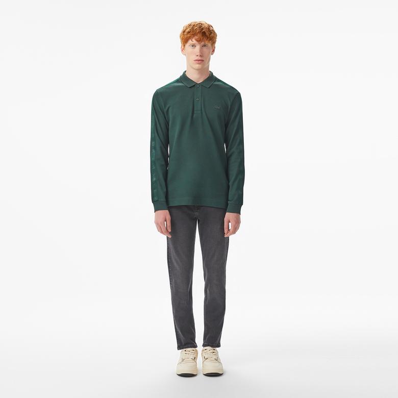 Erkek Regular Fit Uzun Kollu Koyu Yeşil Polo