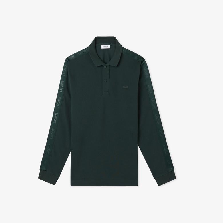 Erkek Regular Fit Uzun Kollu Koyu Yeşil Polo