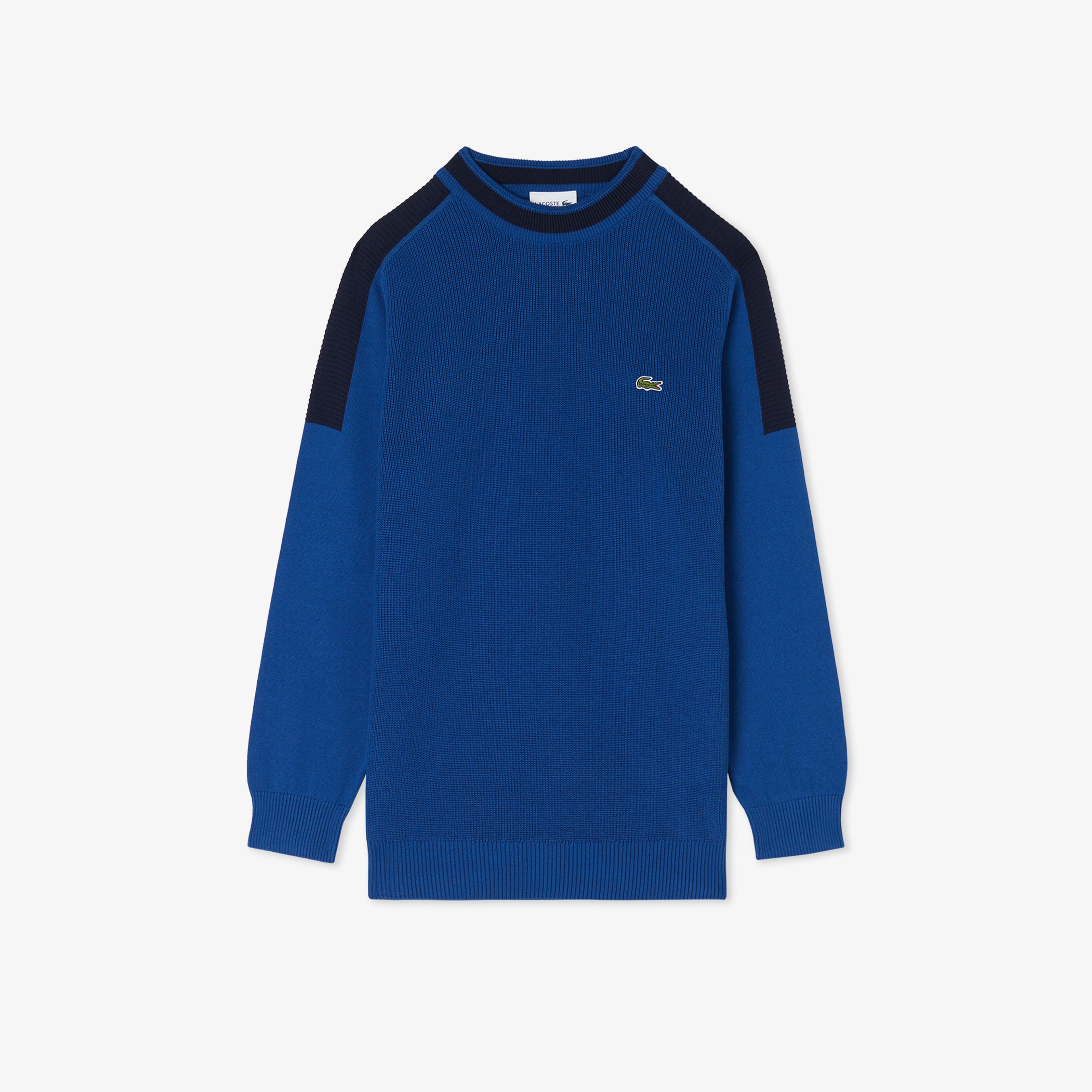 Erkek Classic Fit Bisiklet Yaka Renk Bloklu Mavi Kazak