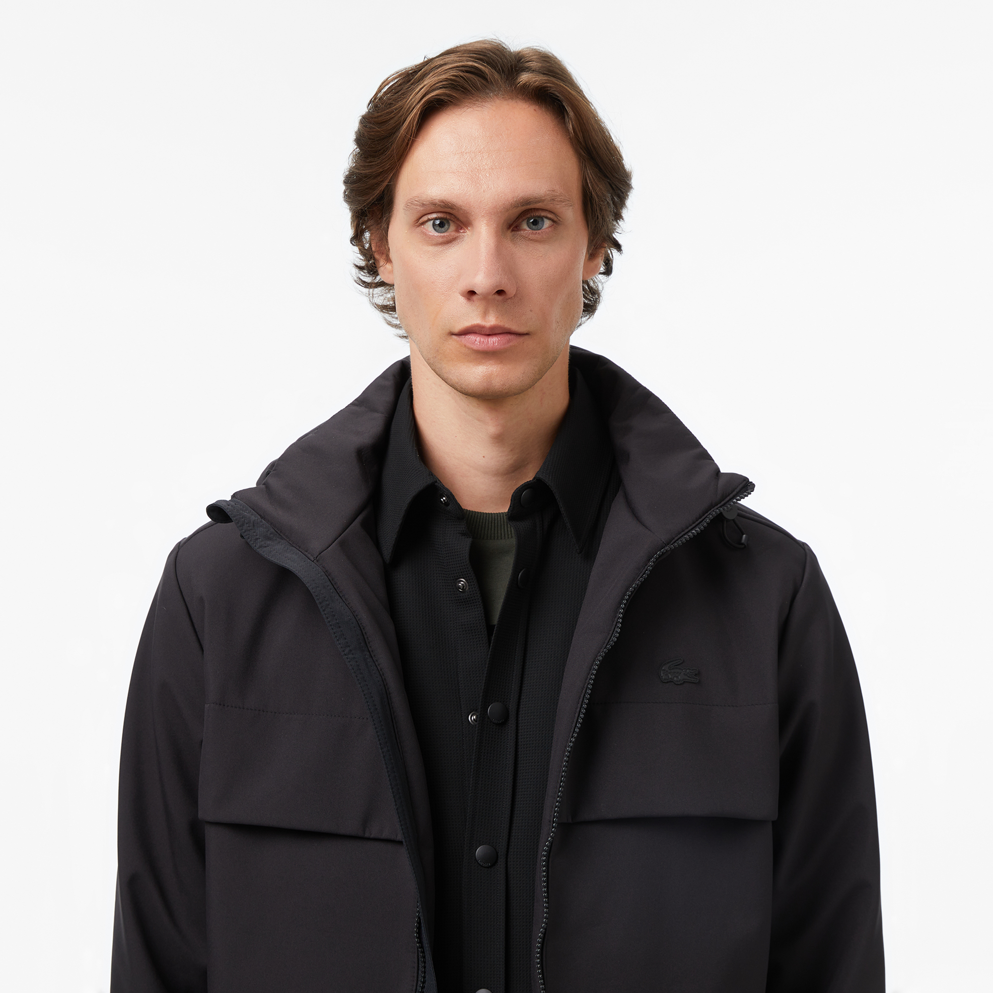 Erkek Kapüşonlu Siyah Yağmurluk