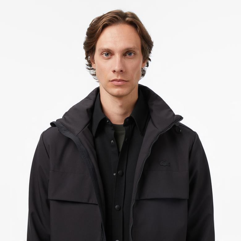 Erkek Kapüşonlu Siyah Yağmurluk