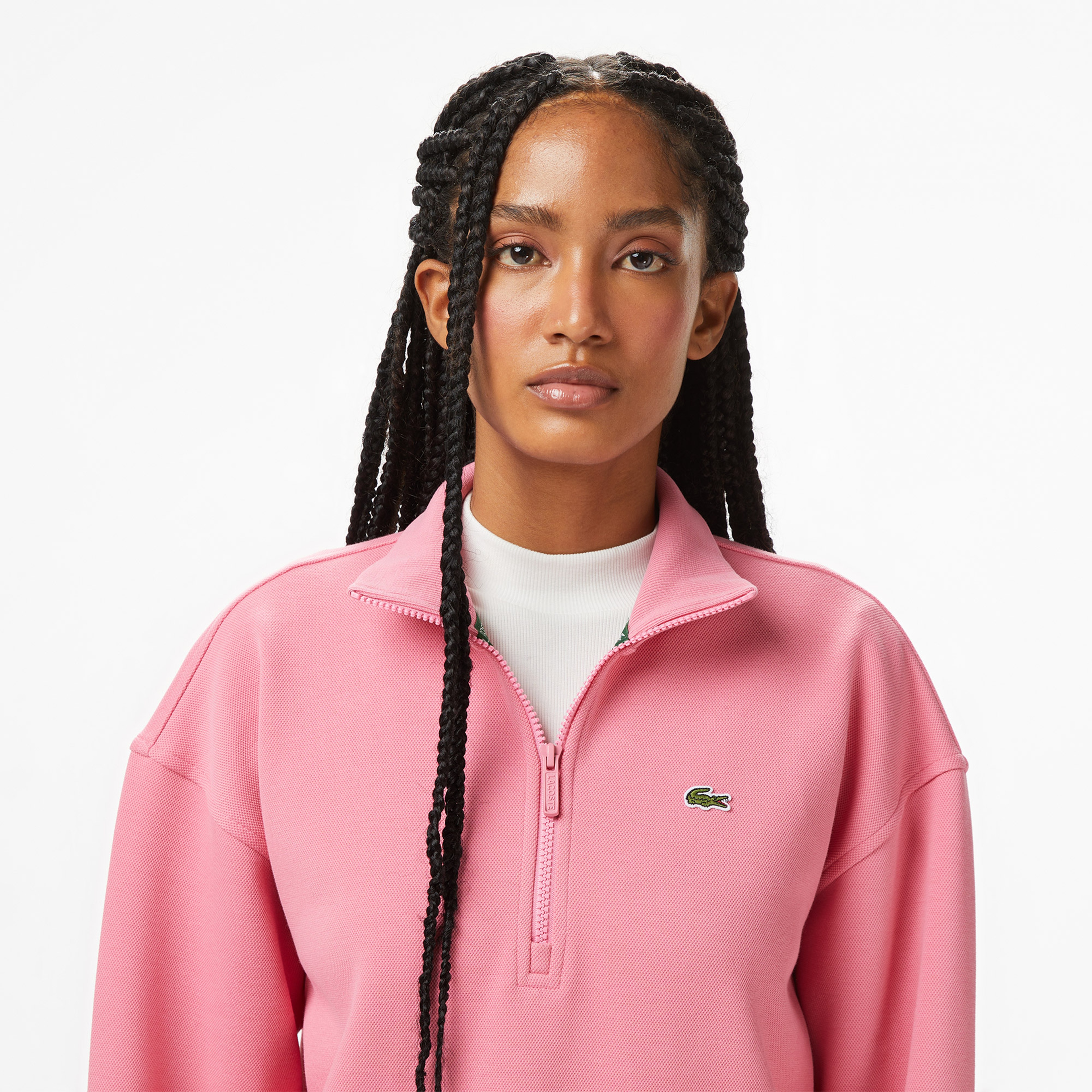 Lacoste Kadın Relaxed Fit Yarım Fermuarlı Mor Sweatshirt