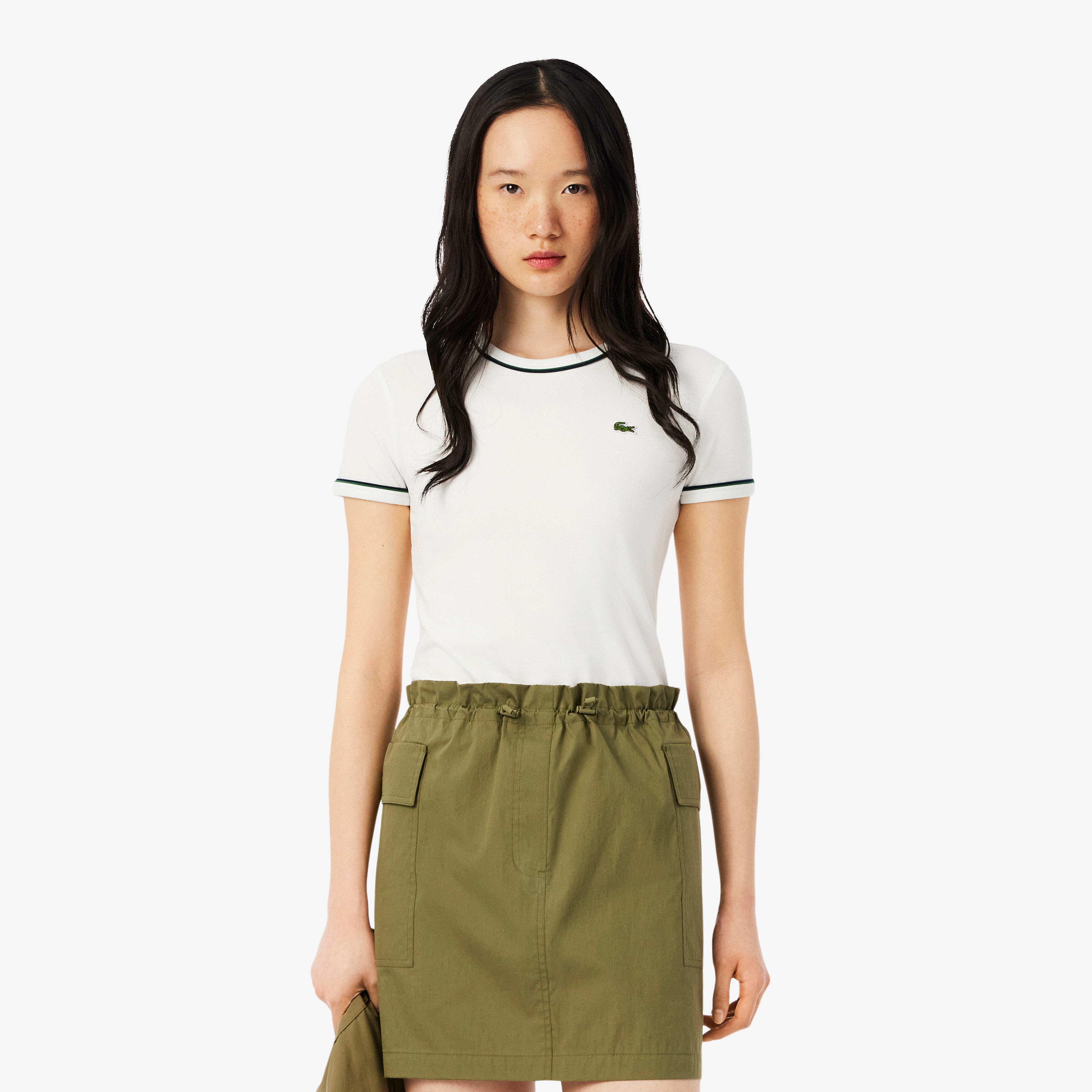 Kadın Slim Fit Bisiklet Yaka Beyaz T-Shirt