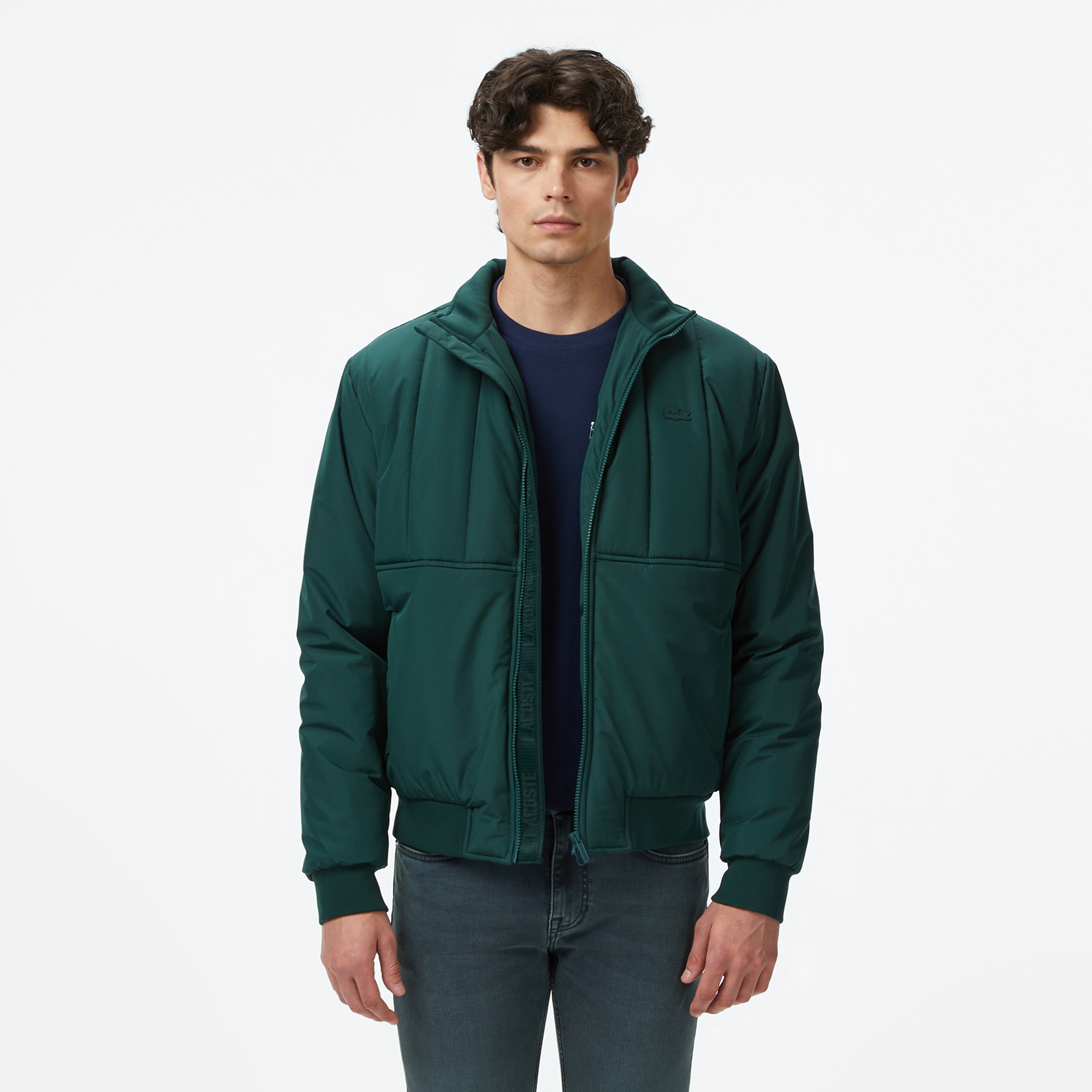 Erkek Dik Yaka Koyu Yeşil Mont