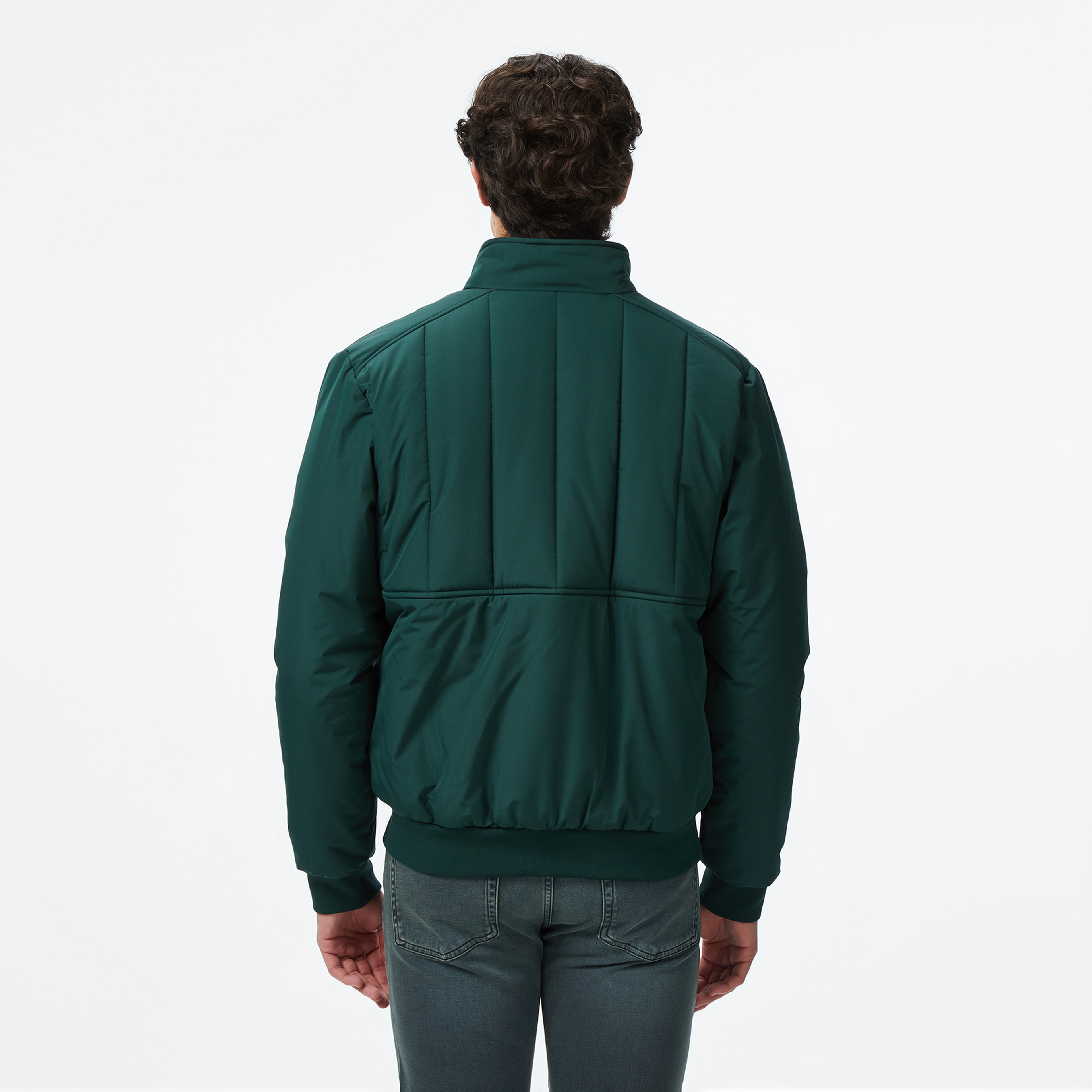 Erkek Dik Yaka Koyu Yeşil Mont