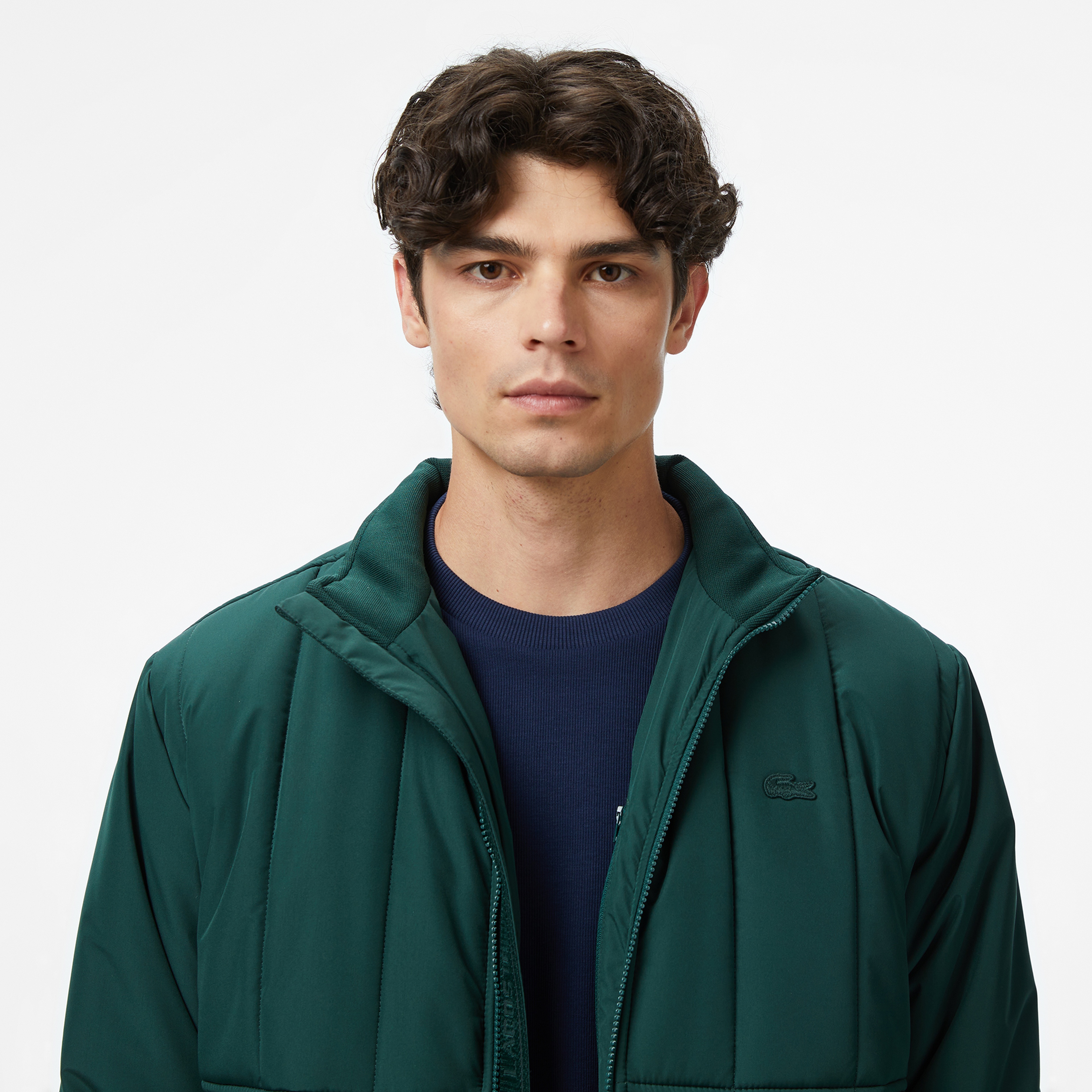 Erkek Dik Yaka Koyu Yeşil Mont