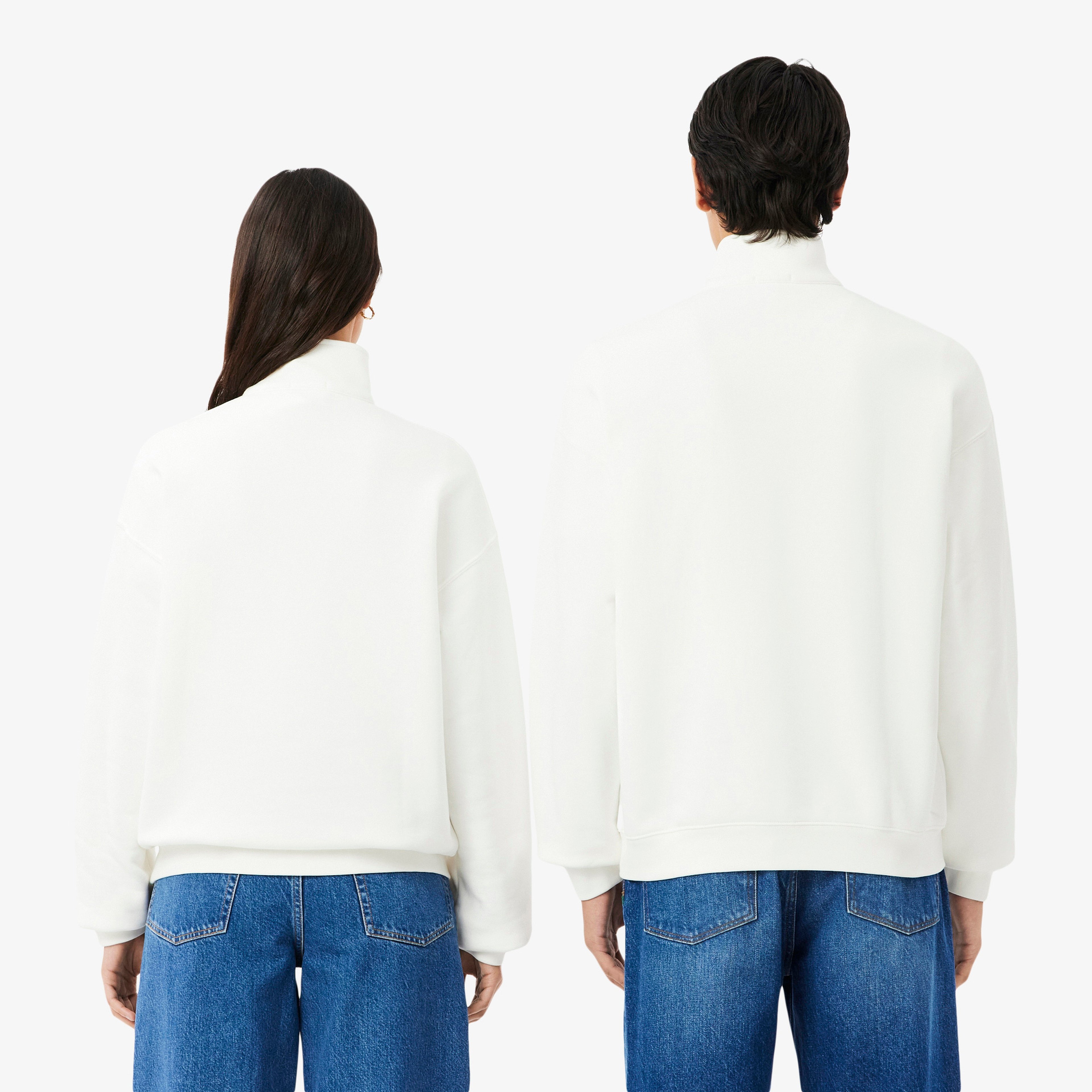 Lacoste Heavy Fleece Zipper Neck Unisex Beyaz Sweatshirt