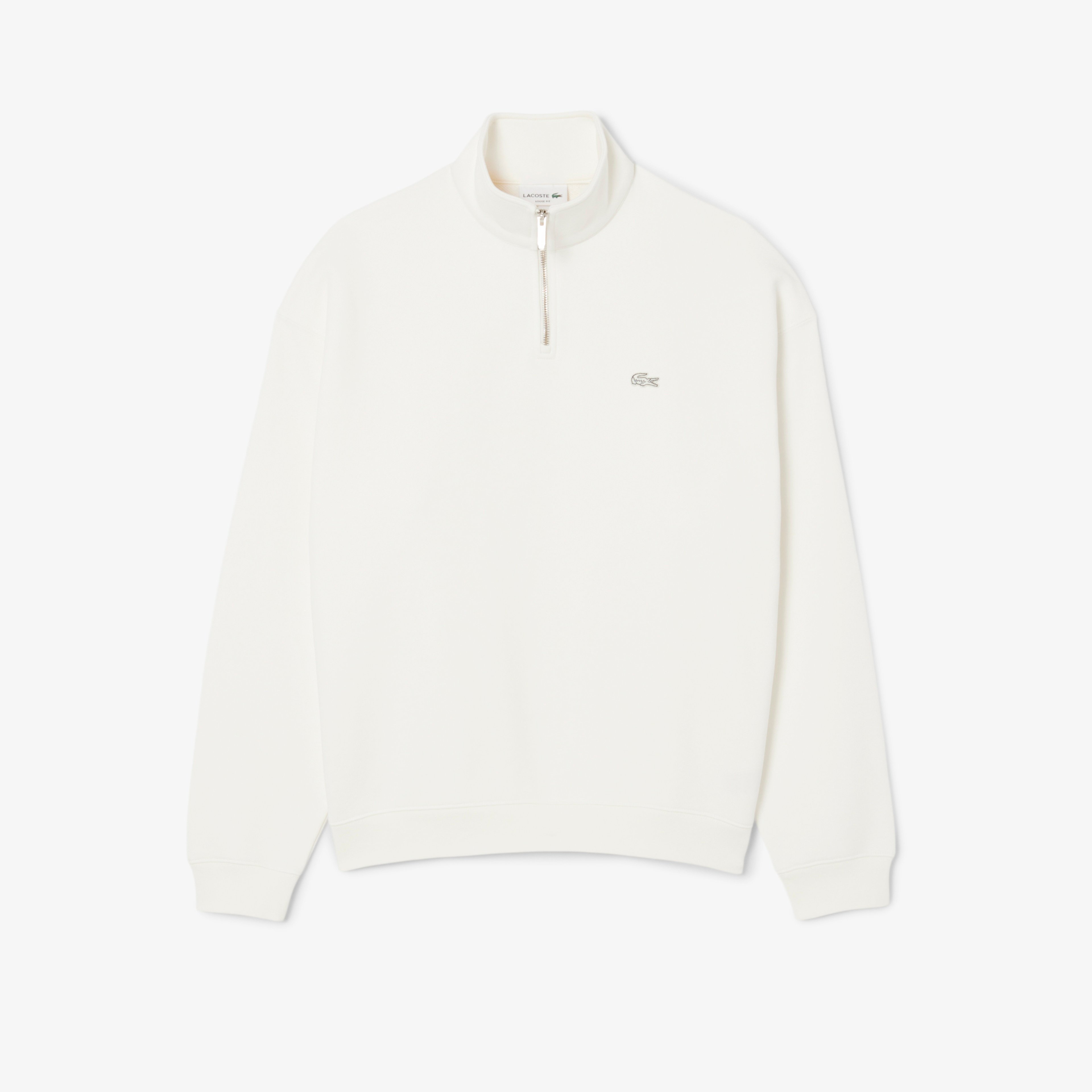 Lacoste Heavy Fleece Zipper Neck Unisex Beyaz Sweatshirt