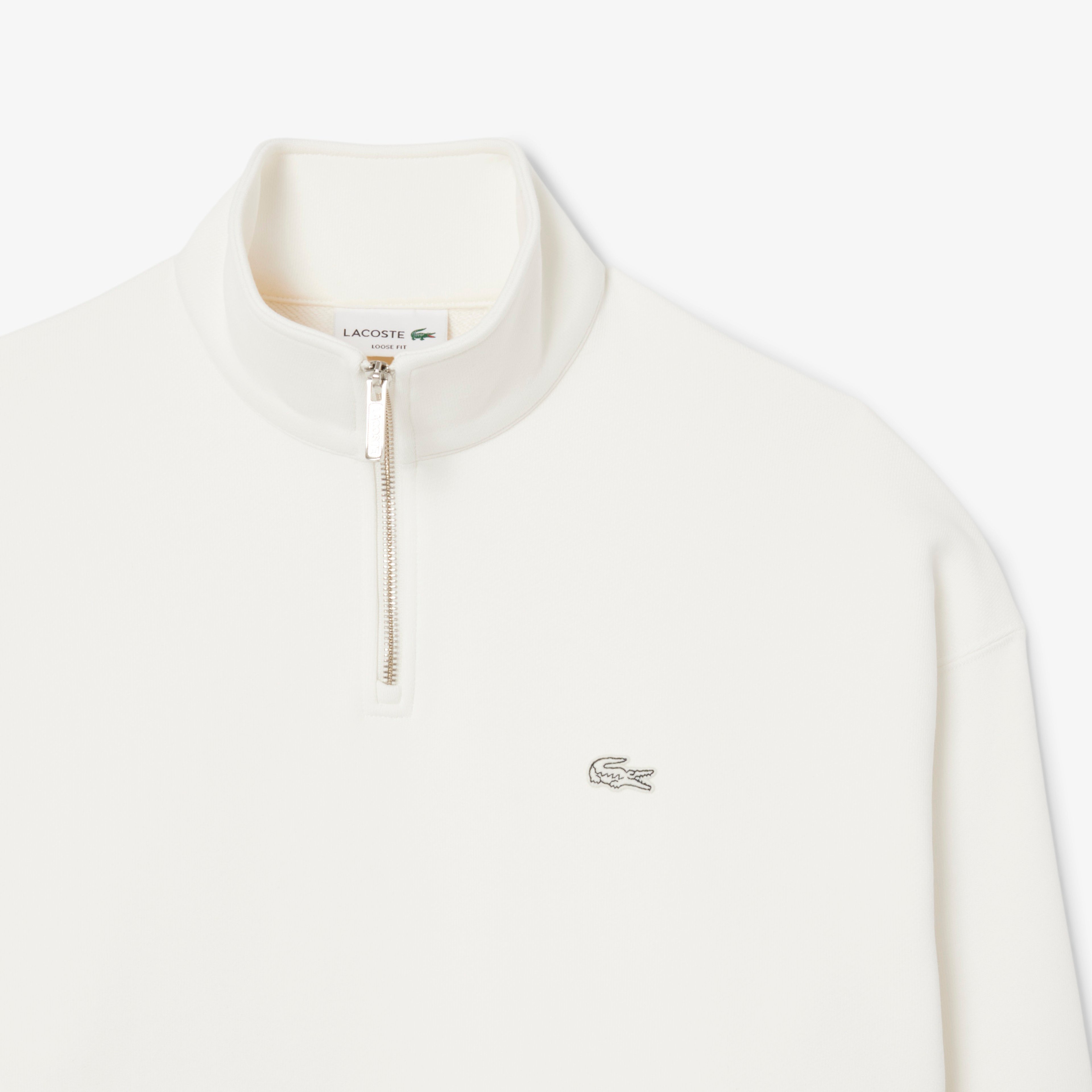 Lacoste Heavy Fleece Zipper Neck Unisex Beyaz Sweatshirt