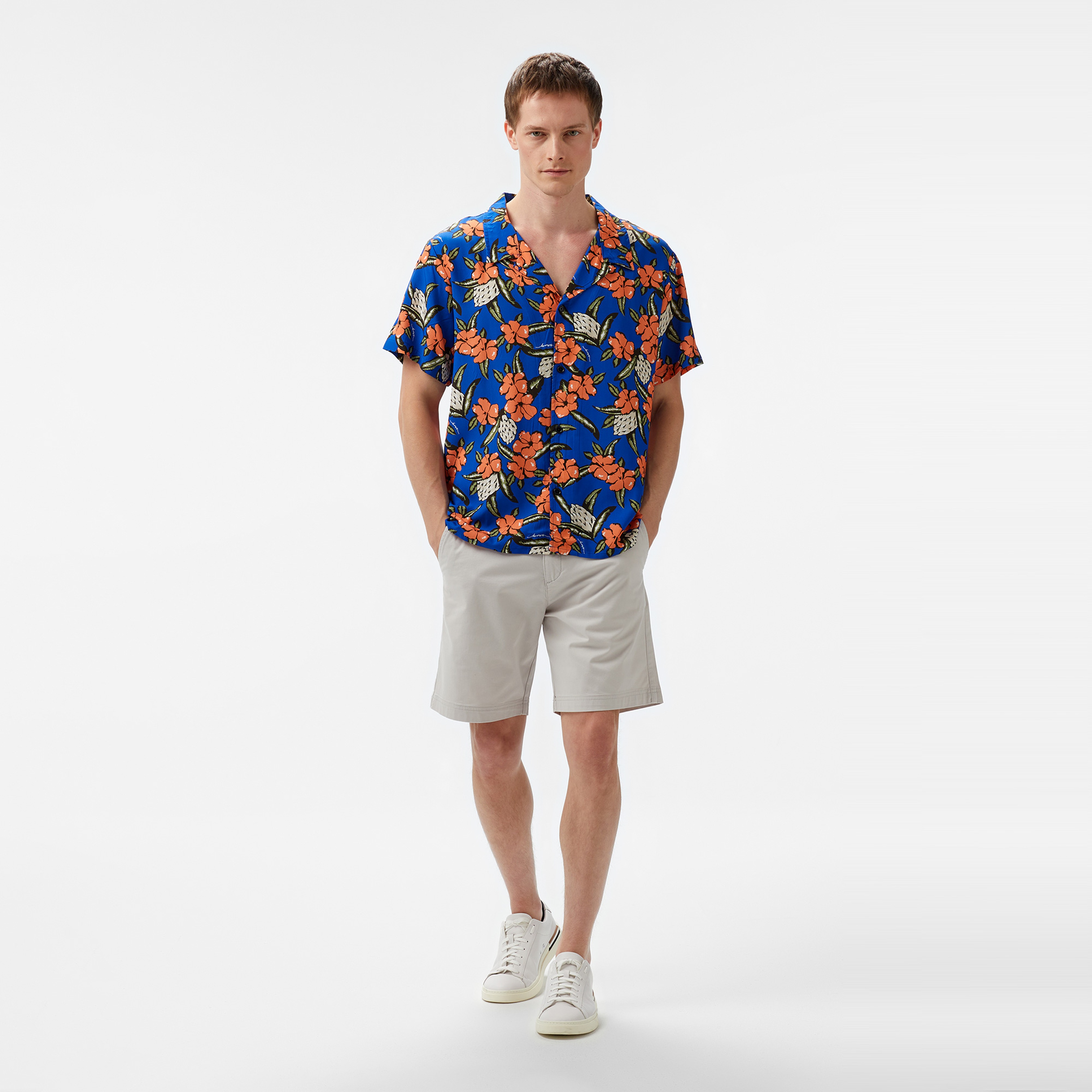 Boss Beach Erkek Mavi Desenli Gömlek