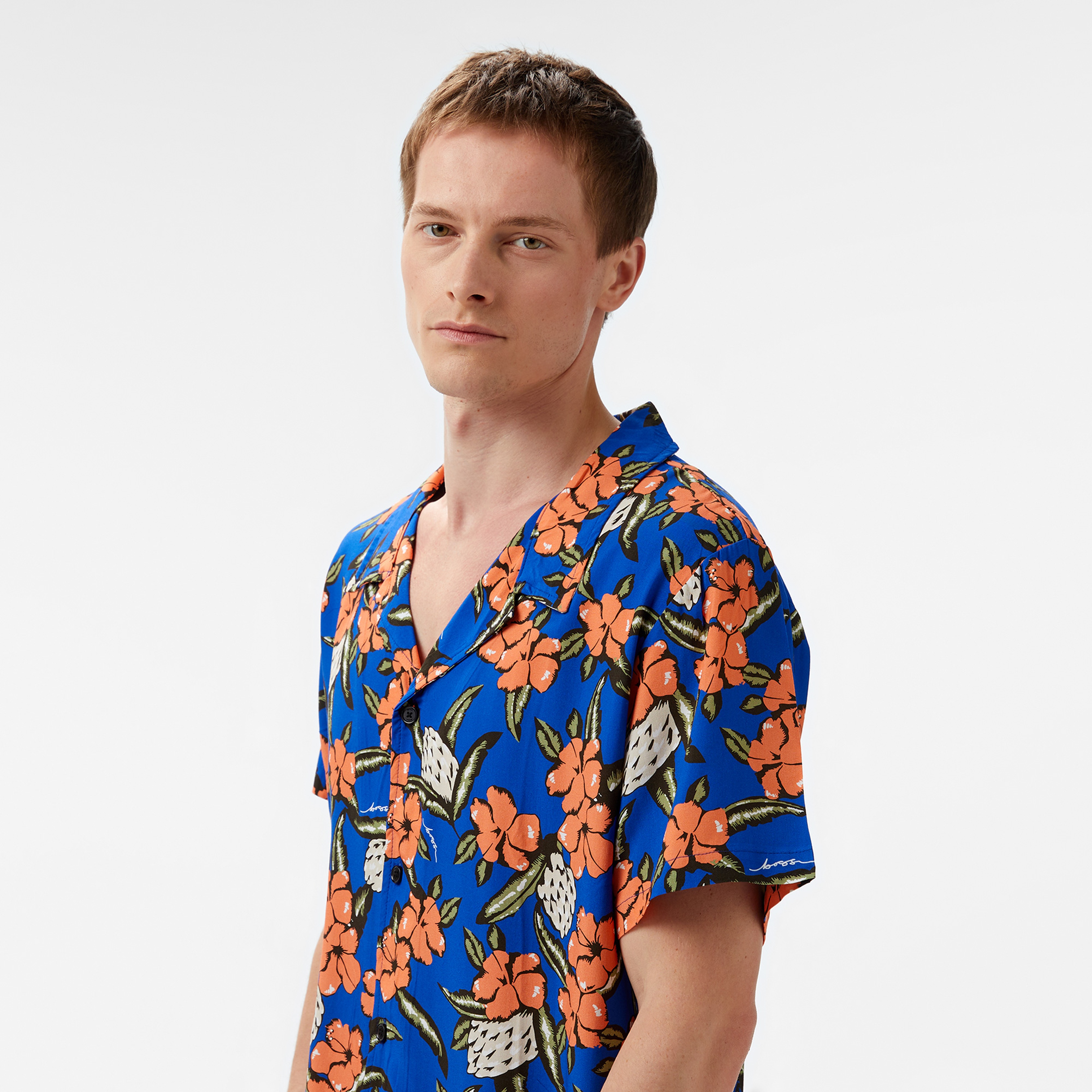 Boss Beach Erkek Mavi Desenli Gömlek