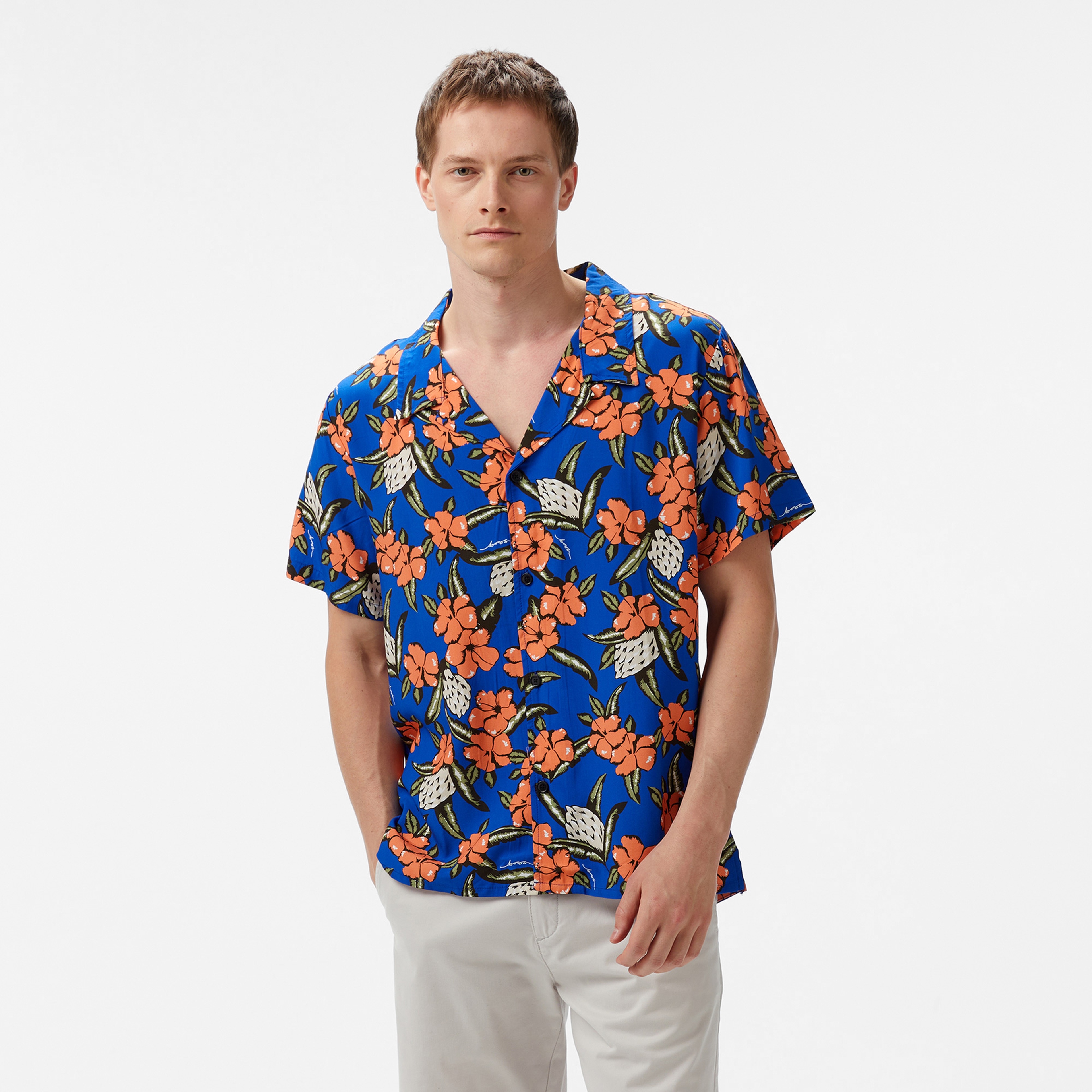 Boss Beach Erkek Mavi Desenli Gömlek