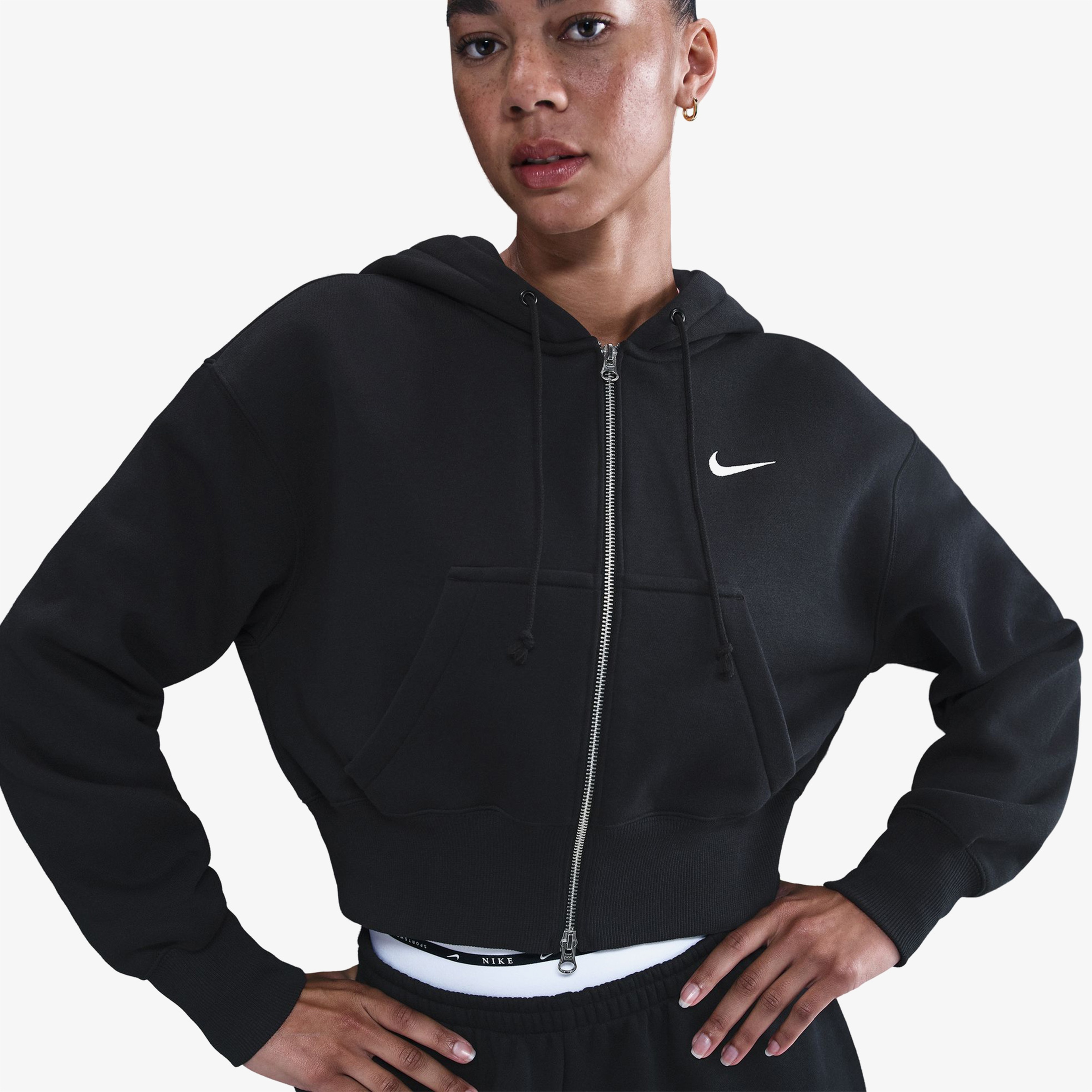 Nike Sportswear Phoenix Fleece Crop Full-Zip Kadın Siyah Sweatshirt