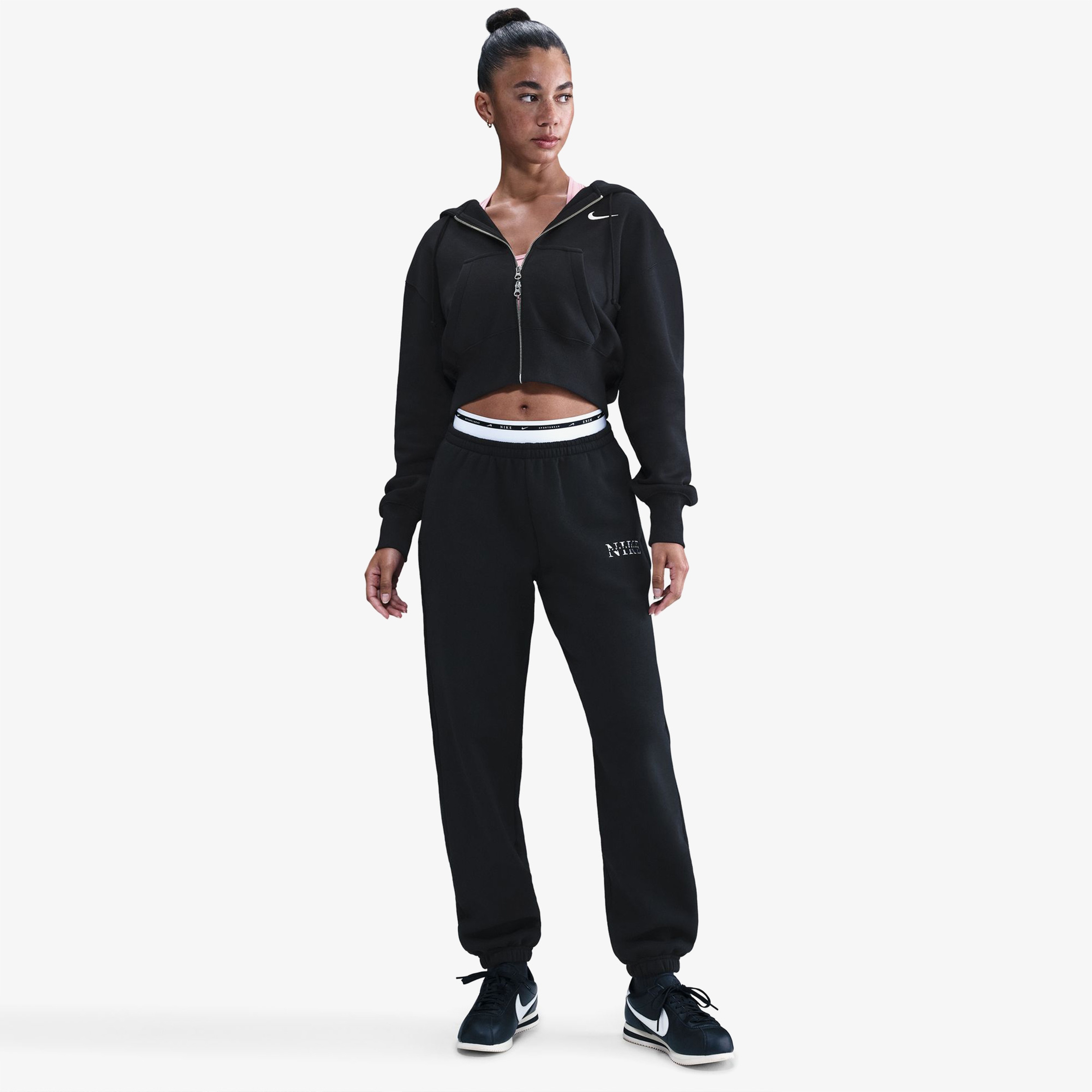 Nike Sportswear Phoenix Fleece Crop Full-Zip Kadın Siyah Sweatshirt