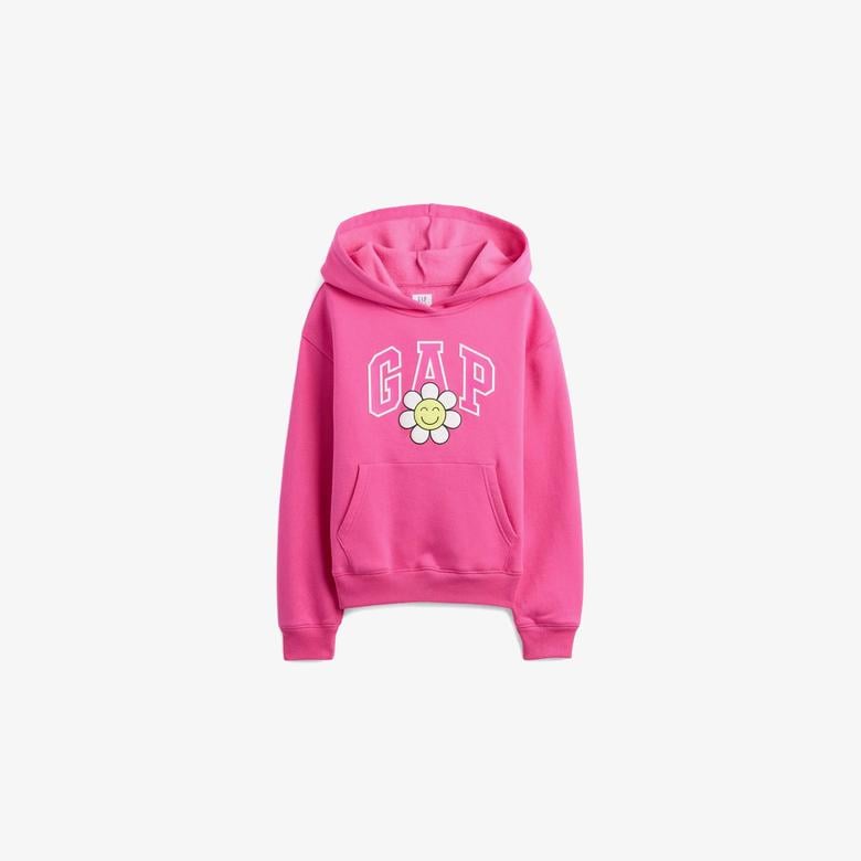 Gap Logo Çiçek Desenli Çocuk Pembe Sweatshirt