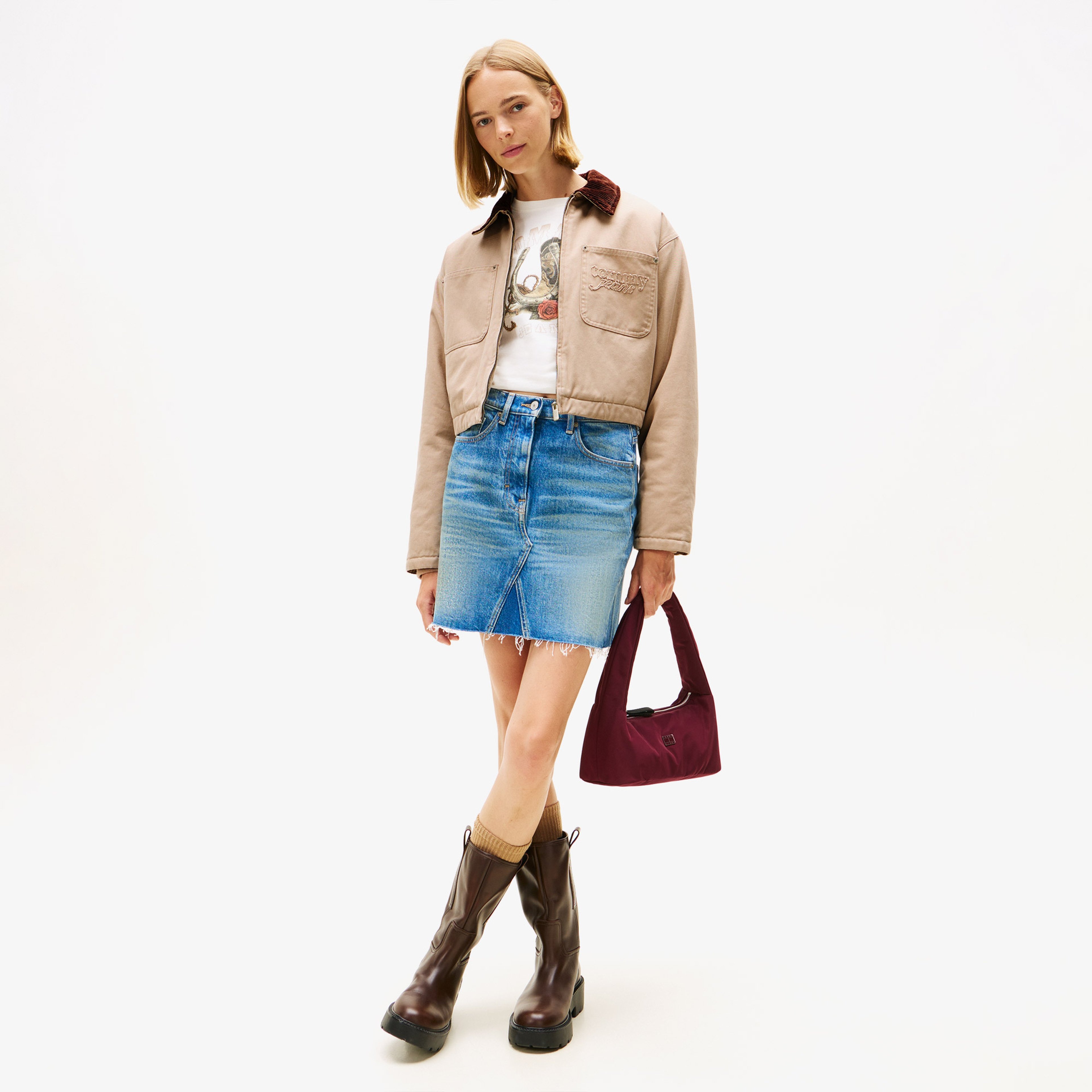 Tommy Hilfiger Padded Cropped Puffer Kadın Kahverengi Ceket