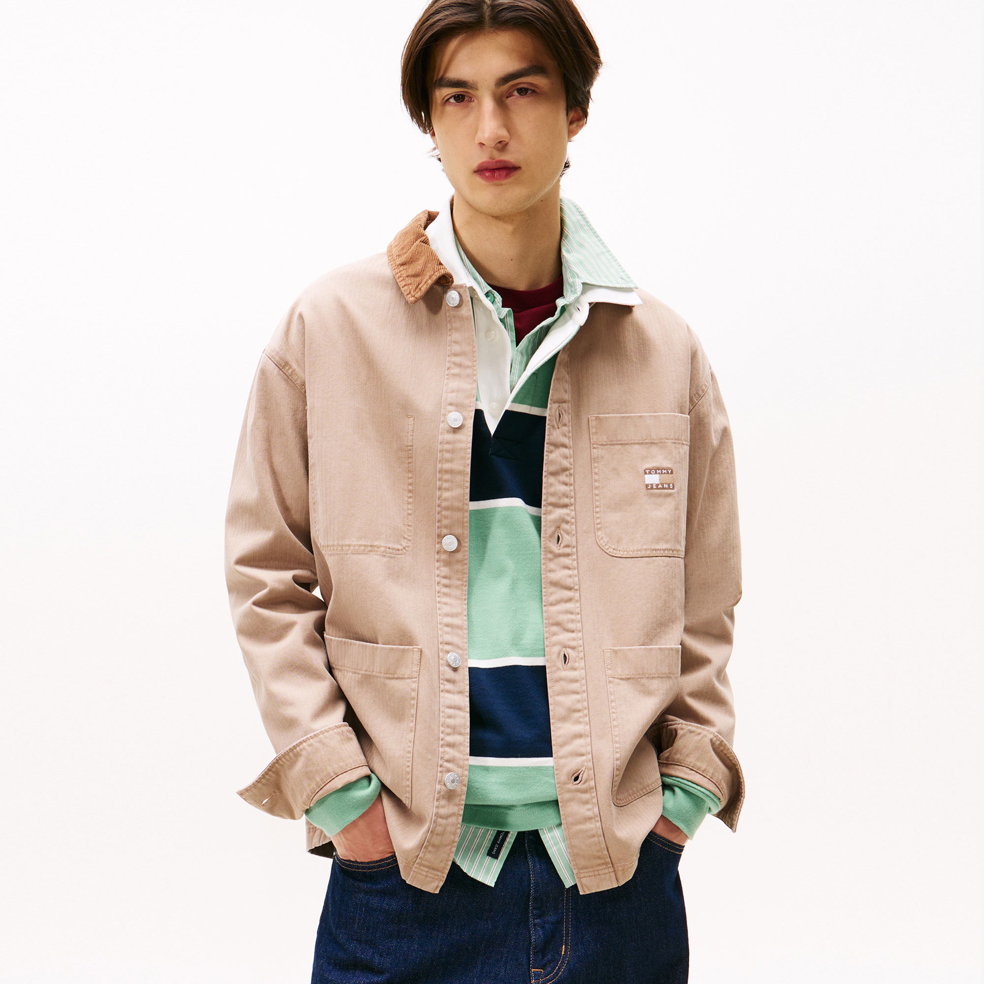 Tommy Hilfiger Oversized Fit Corduroy Collar Erkek Krem Ceket
