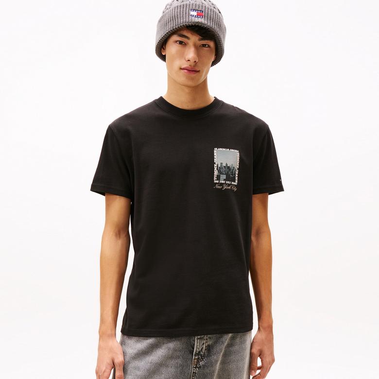 Tommy Hilfiger Regular Photo Erkek Siyah T-Shirt