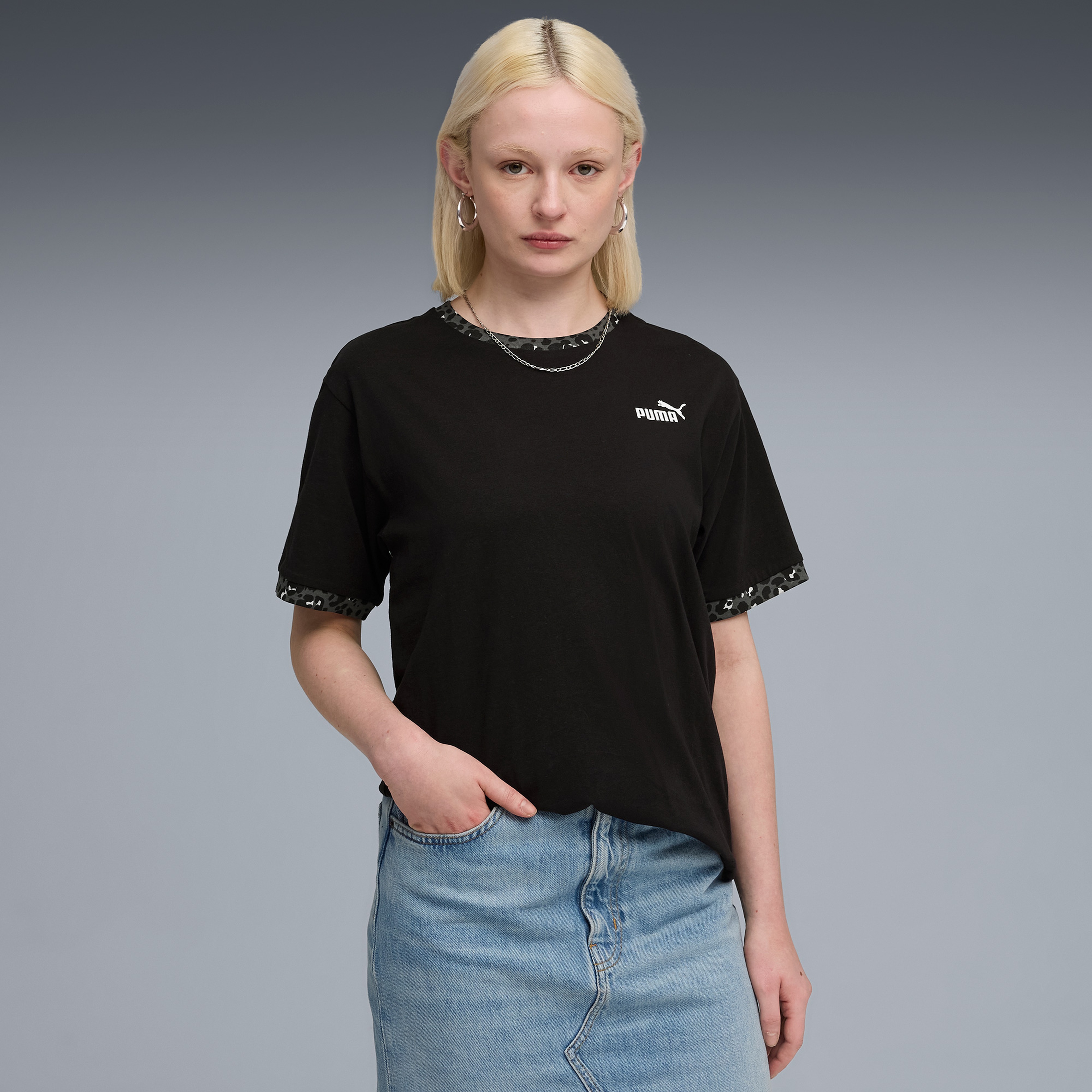 Puma Essentials Animal Print Kadın Siyah T-Shirt