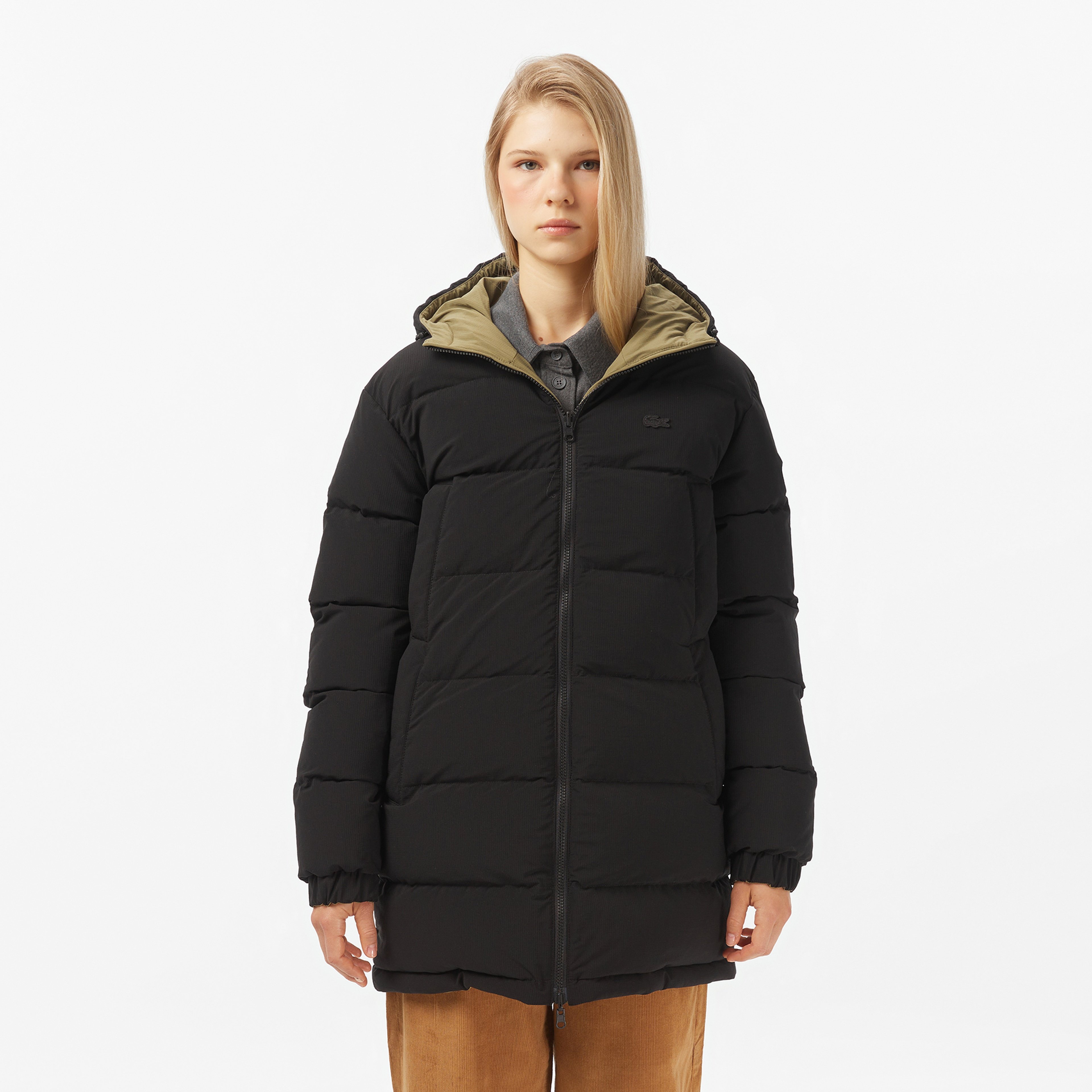 Kadın Kapüşonlu Çift Taraflı Siyah Mont