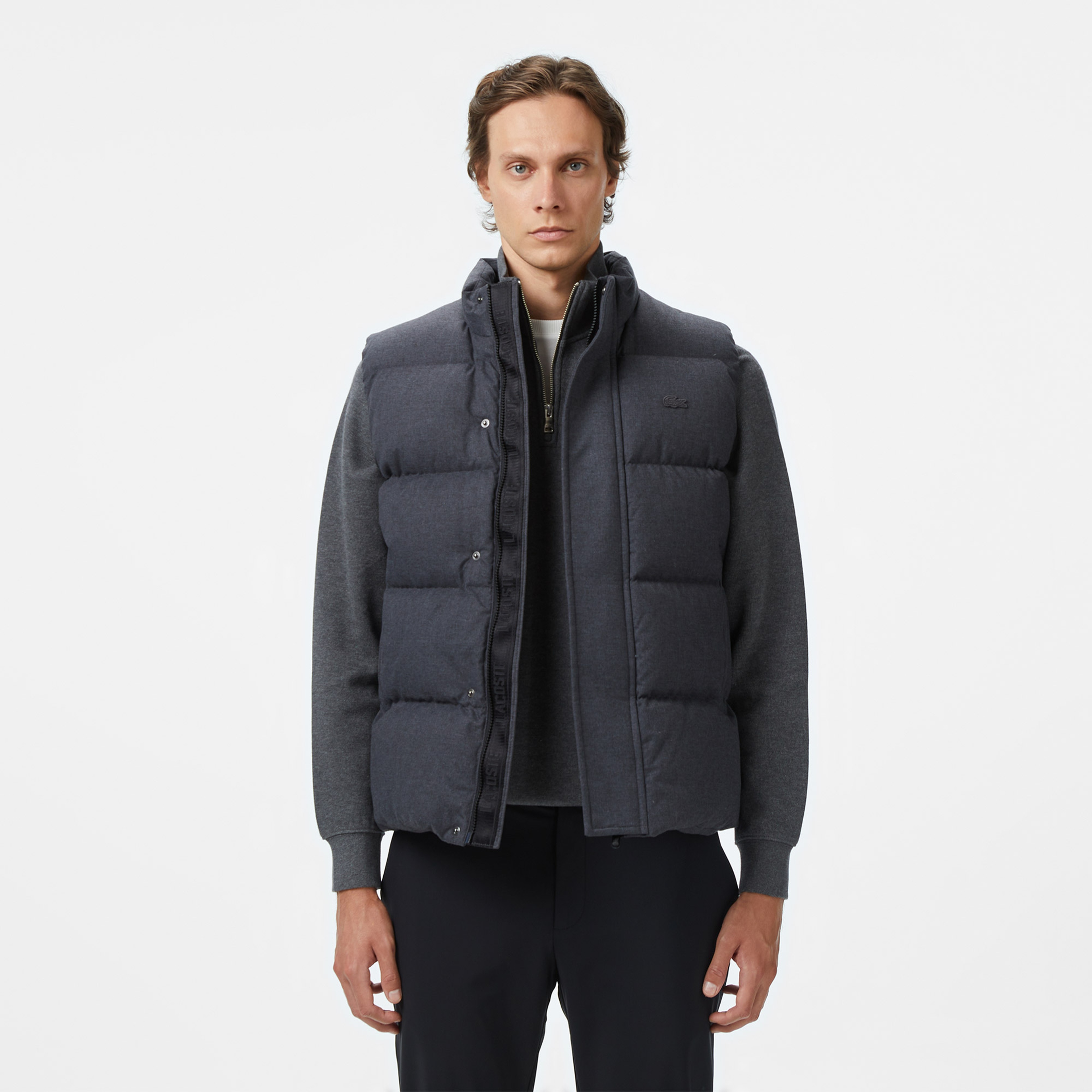 Lacoste Erkek Relaxed Fit Dik Yaka Koyu Gri Yelek