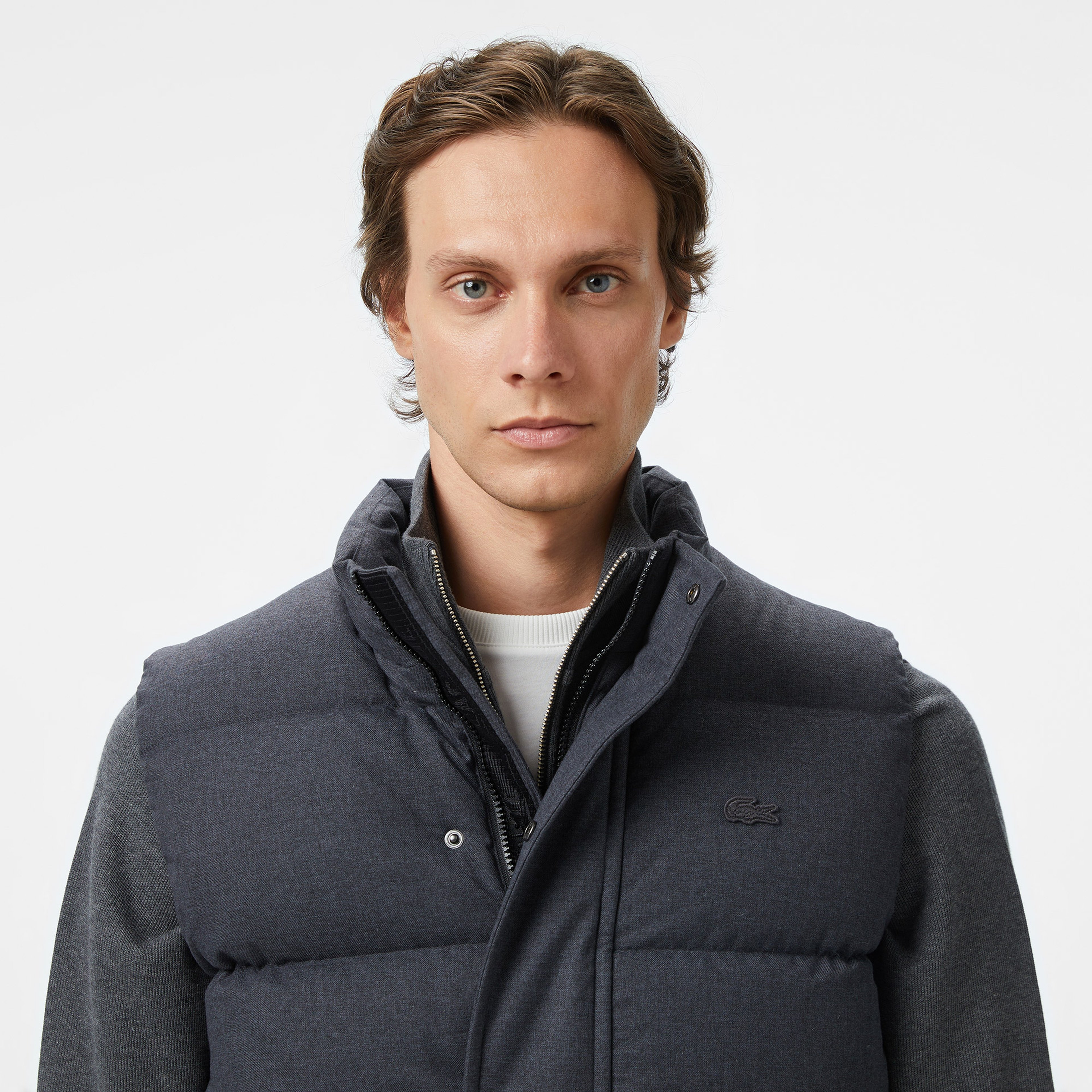 Lacoste Erkek Relaxed Fit Dik Yaka Koyu Gri Yelek