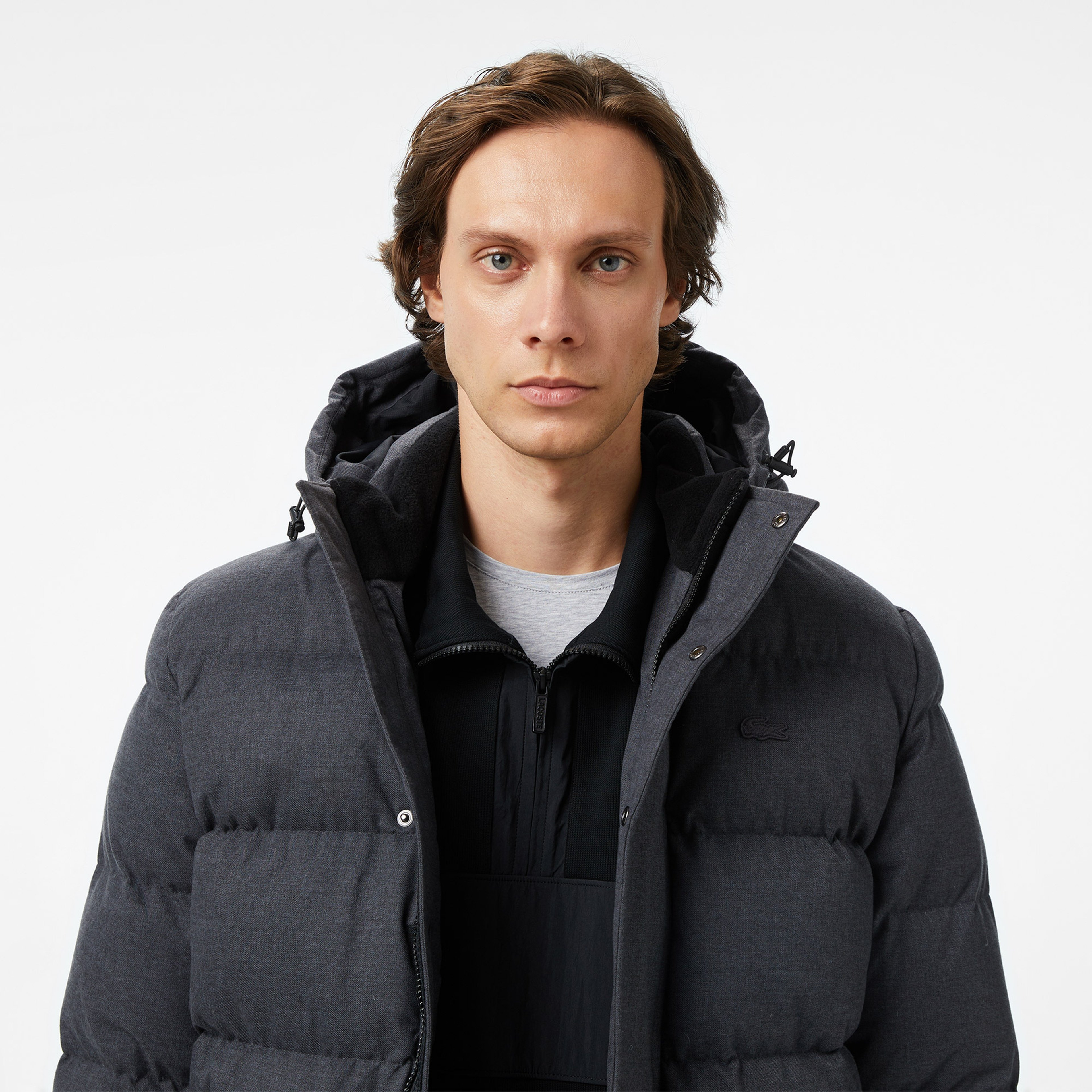 Lacoste Erkek Kapüşonlu Koyu Gri Mont