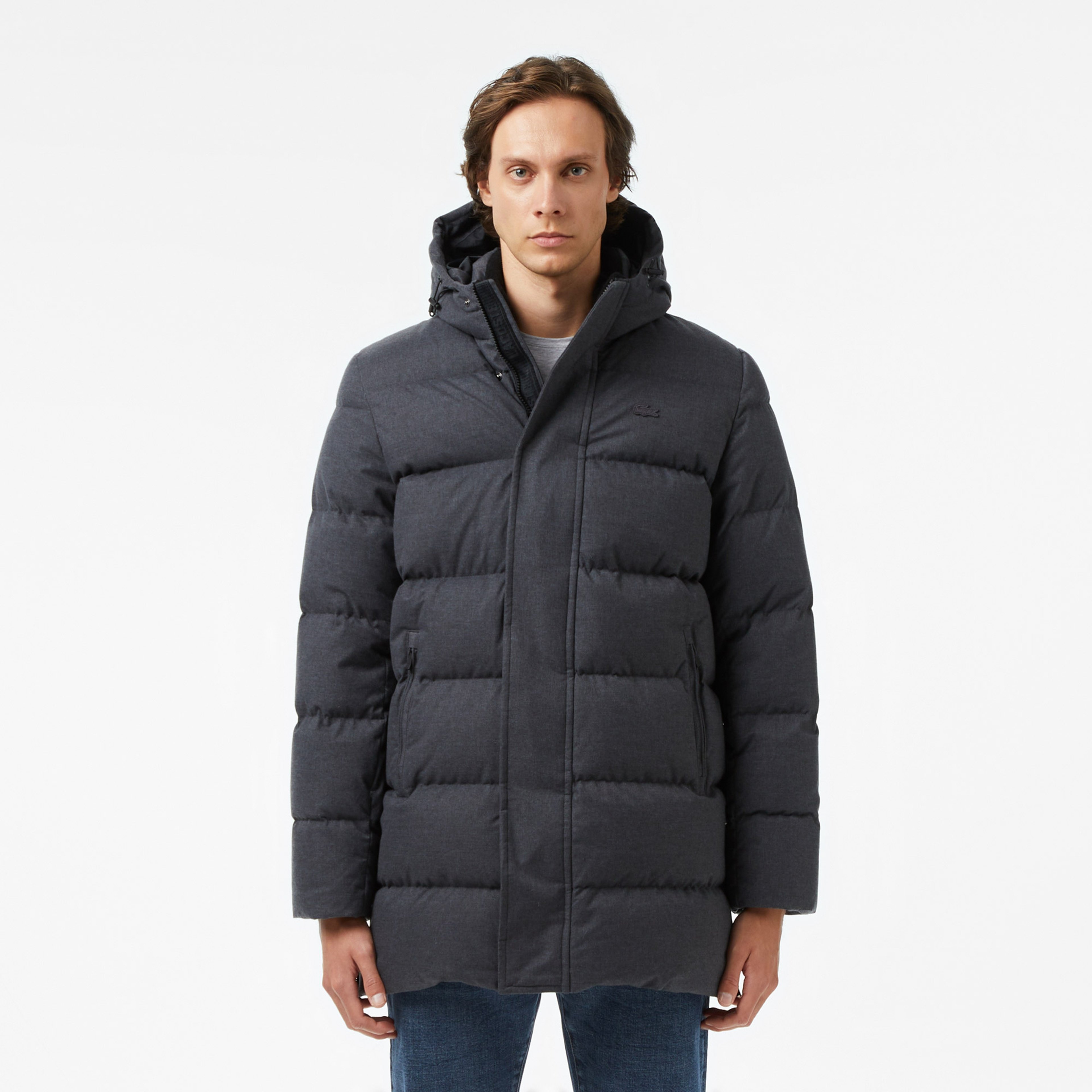 Lacoste Erkek Kapüşonlu Koyu Gri Mont