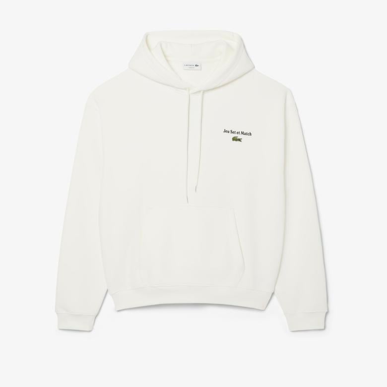 Lacoste Multi Print Fleece Erkek Beyaz Hoodie