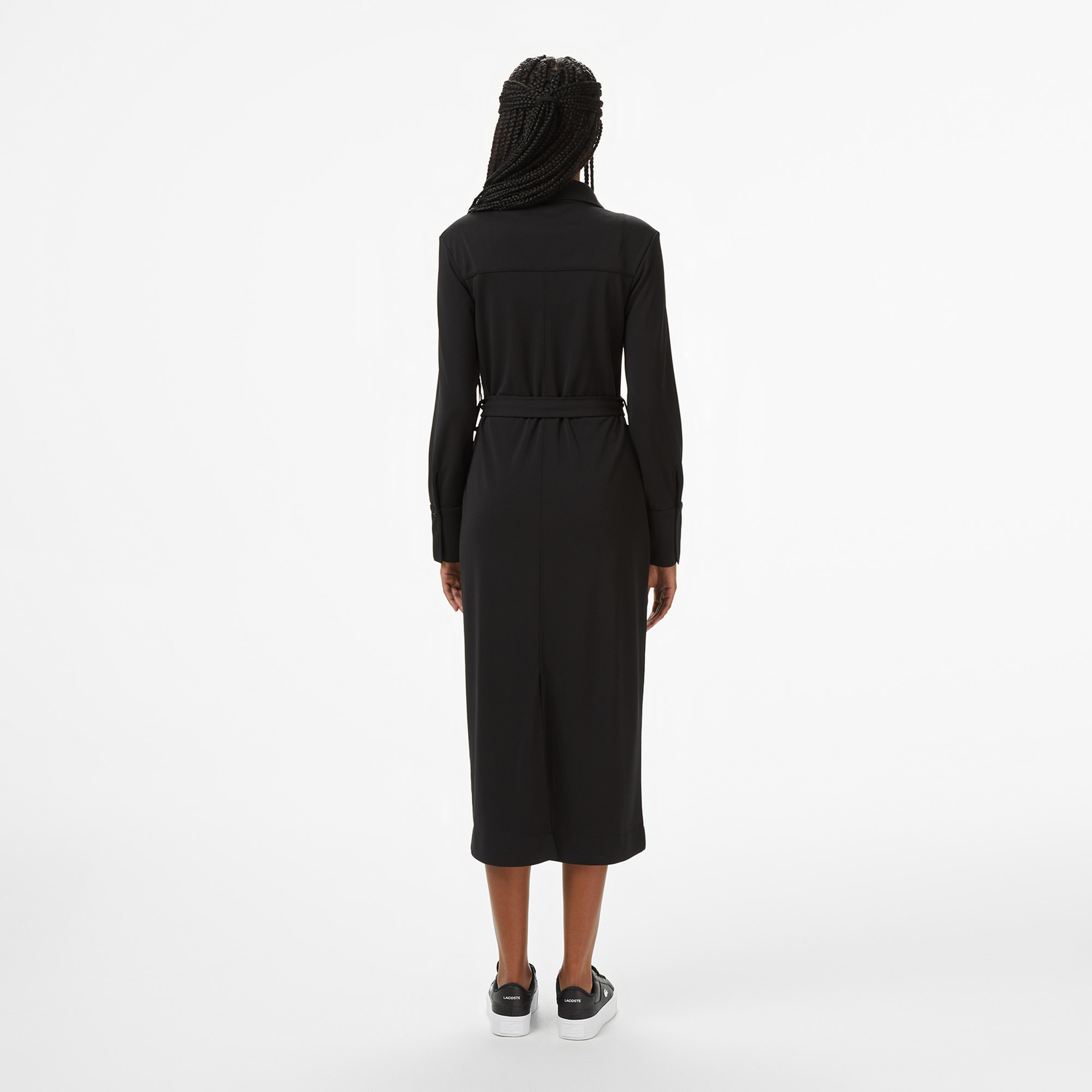 Lacoste Kadın Slim Fit Uzun Kollu Siyah Elbise
