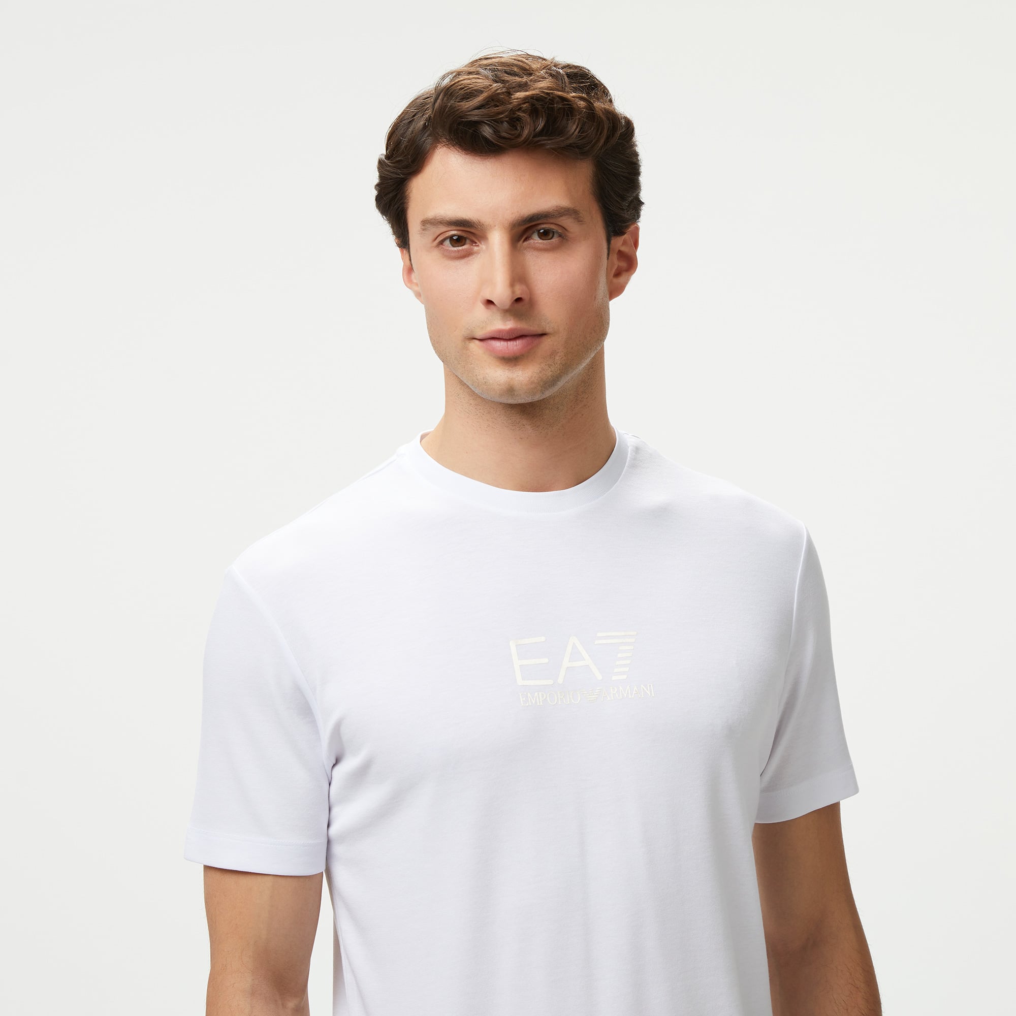 EA7 Erkek Beyaz Bisiklet Yaka T-Shirt