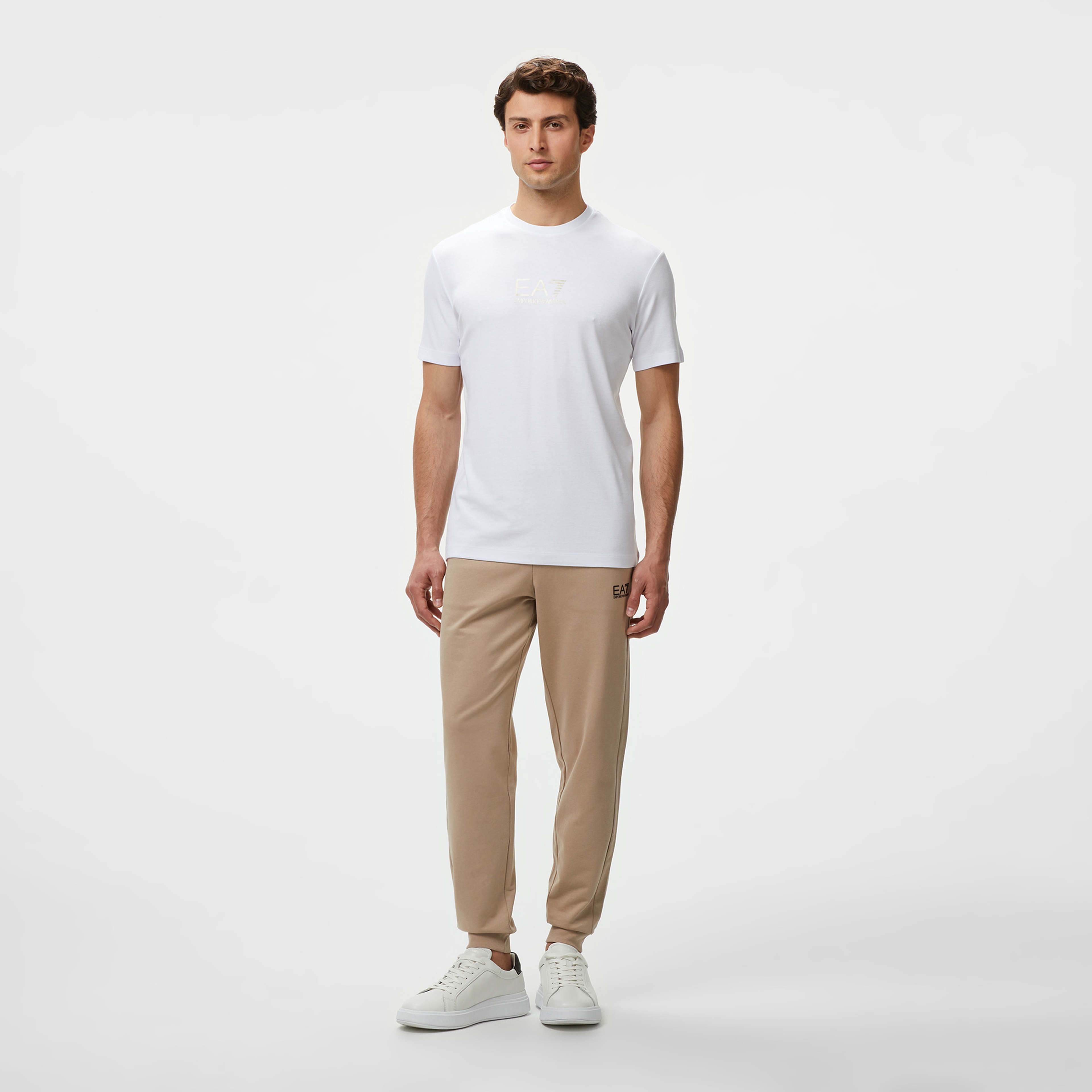 EA7 Erkek Beyaz Bisiklet Yaka T-Shirt