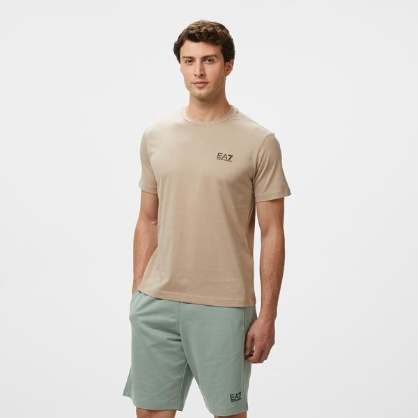 EA7 Erkek Bej Bisiklet Yaka T-Shirt