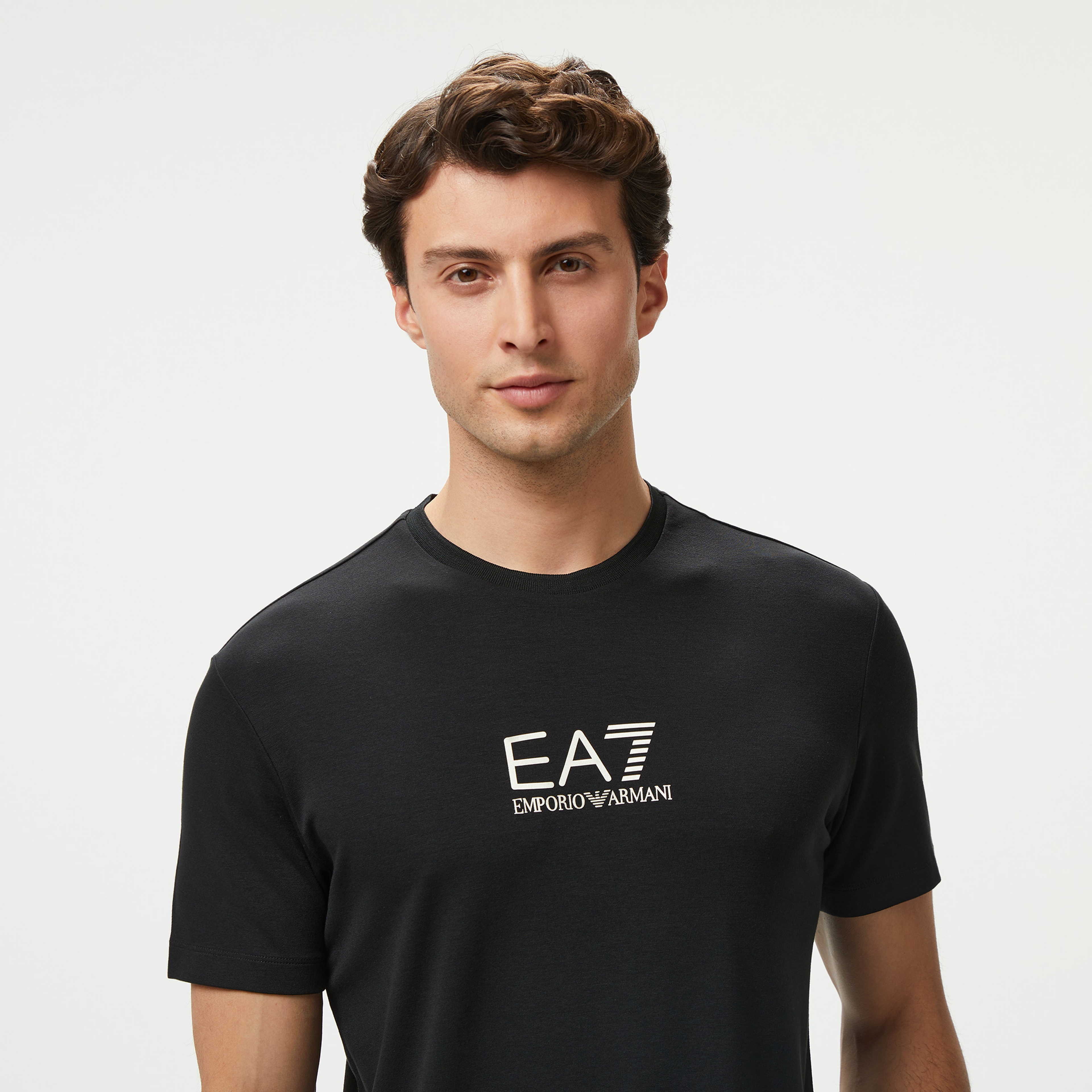 EA7 Erkek Siyah Bisiklet Yaka T-Shirt