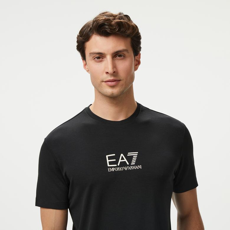 EA7 Erkek Siyah Bisiklet Yaka T-Shirt