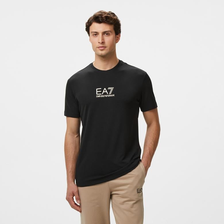 EA7 Erkek Siyah Bisiklet Yaka T-Shirt