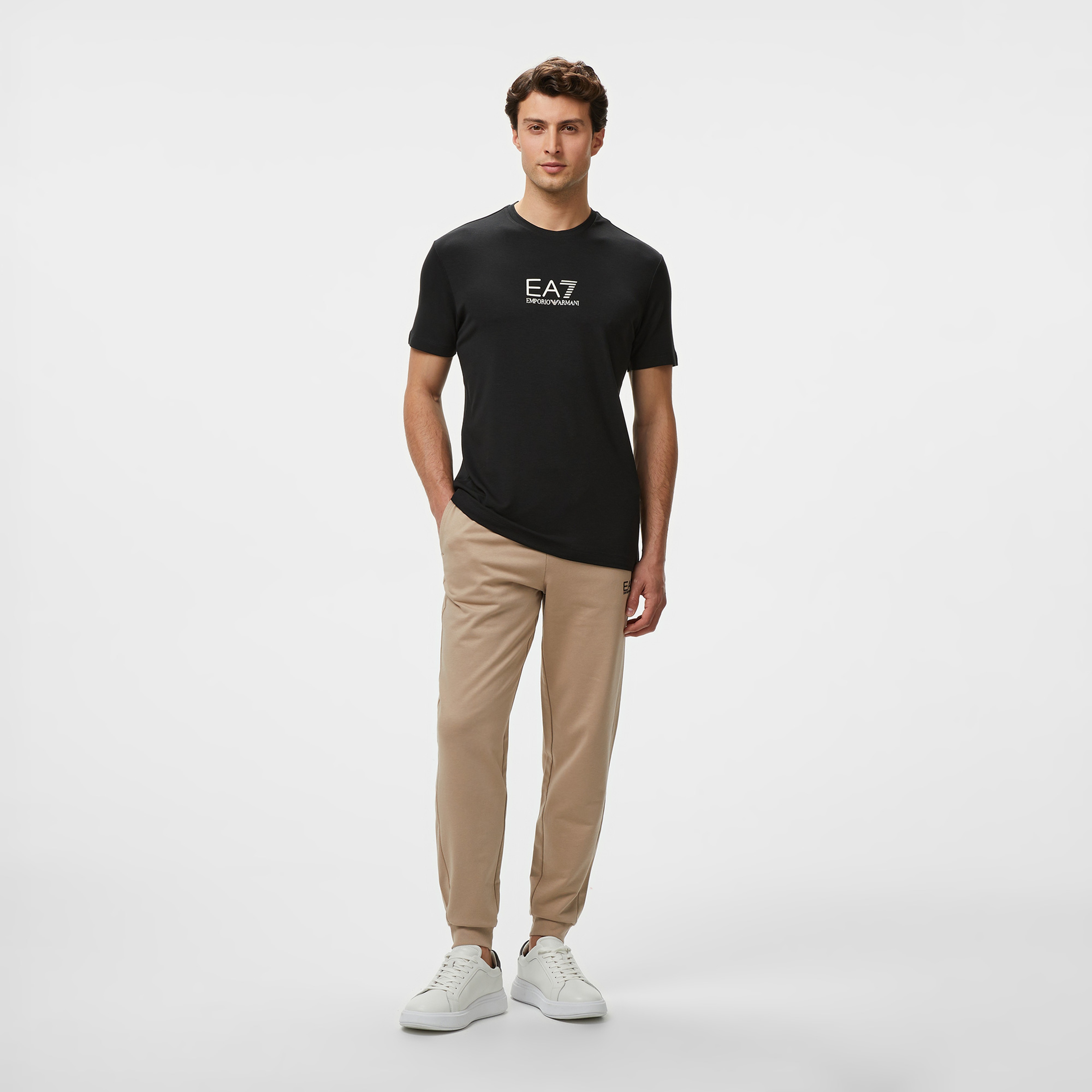 EA7 Erkek Siyah Bisiklet Yaka T-Shirt