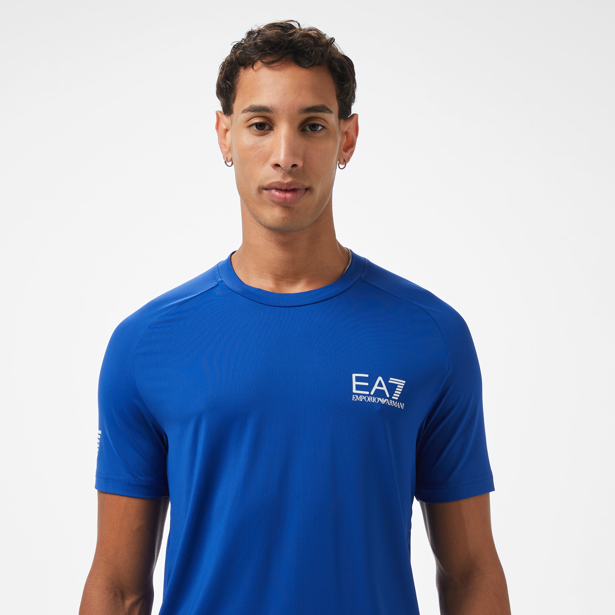 EA7 Erkek Mavi Bisiklet Yaka T-Shirt