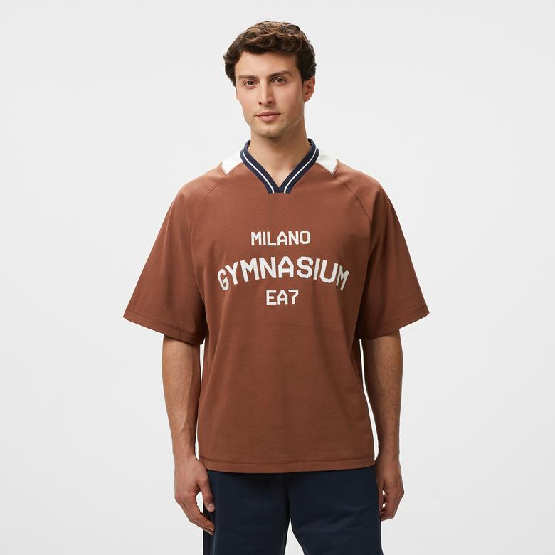 EA7 Erkek Kahverengi Bisiklet Yaka T-Shirt