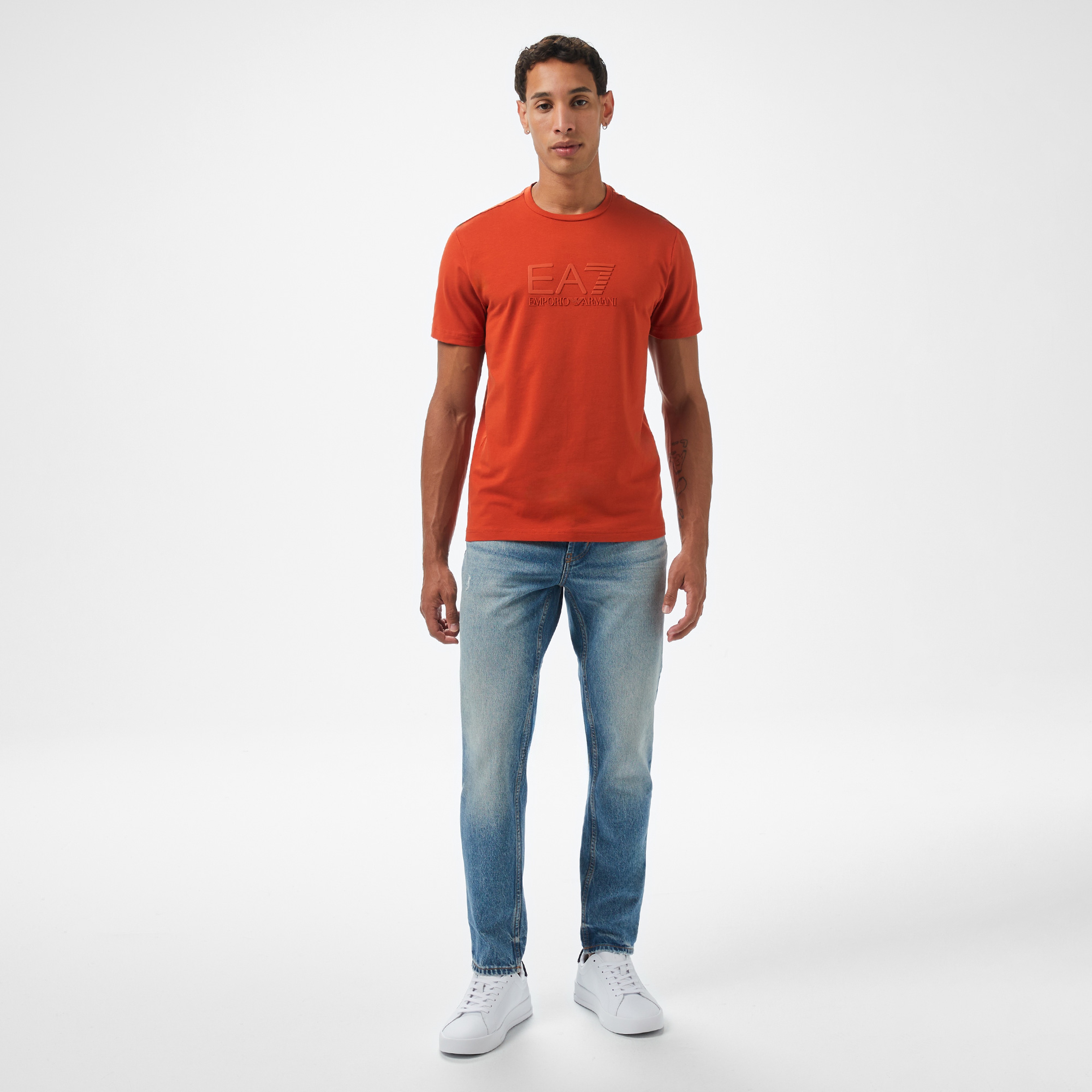 EA7 Erkek Turuncu Bisiklet Yaka T-Shirt