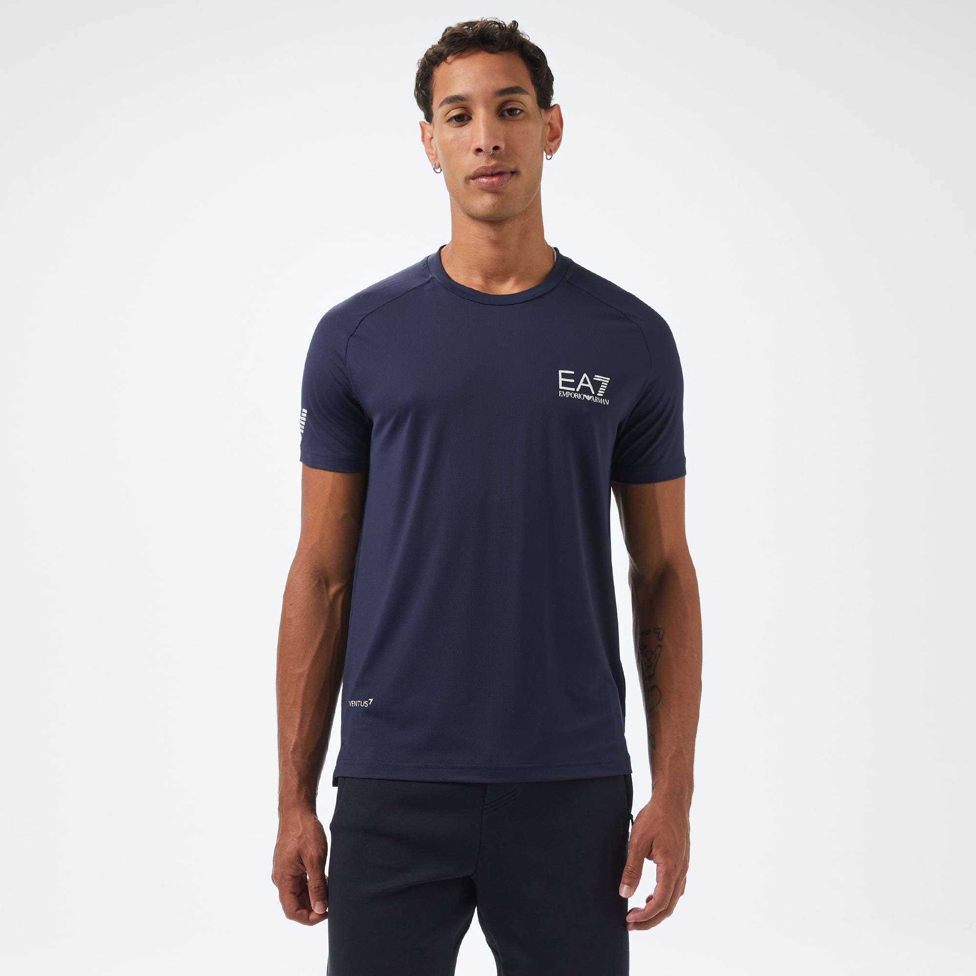 EA7 Erkek Lacivert Bisiklet Yaka T-Shirt