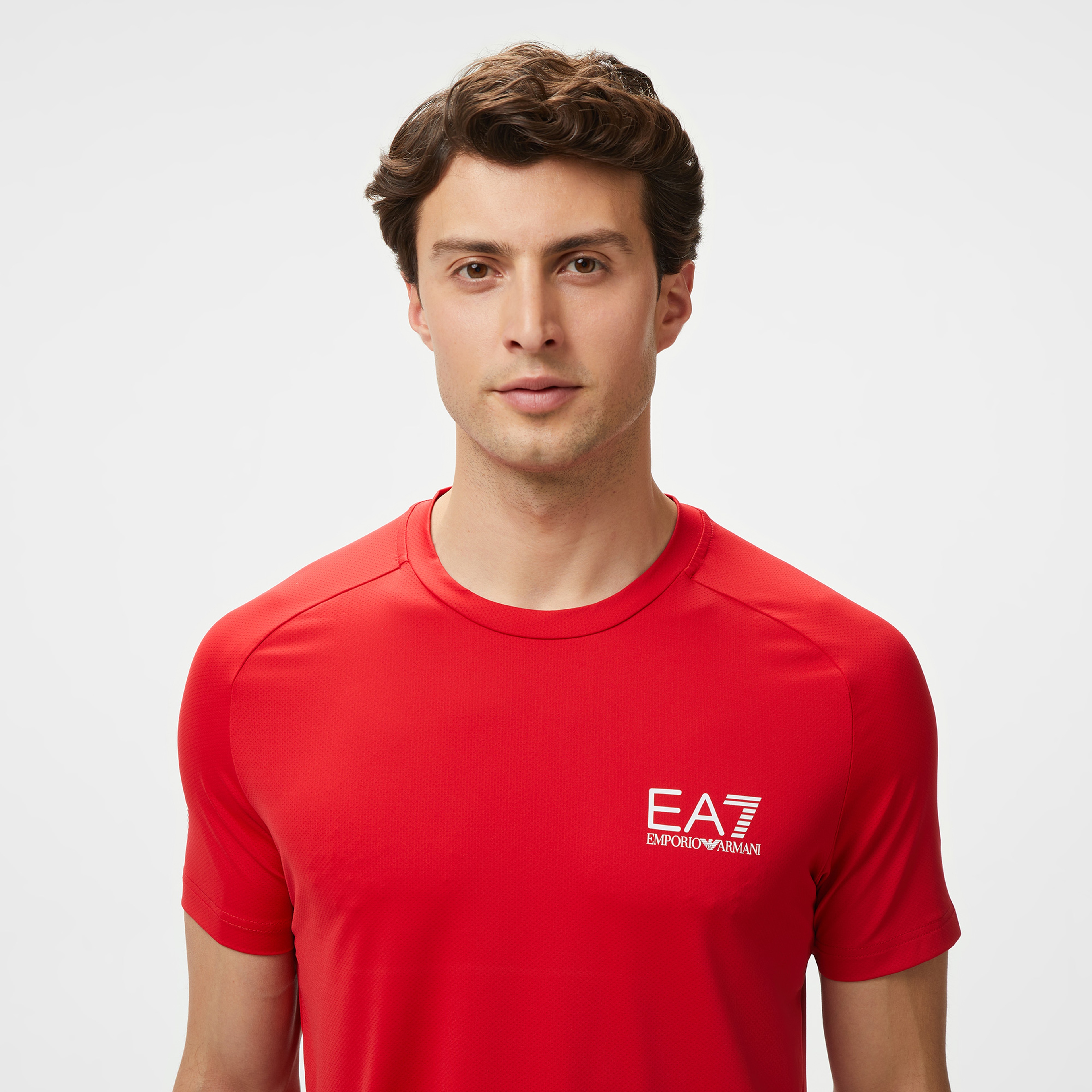 EA7 Erkek Kırmızı Bisiklet Yaka T-Shirt