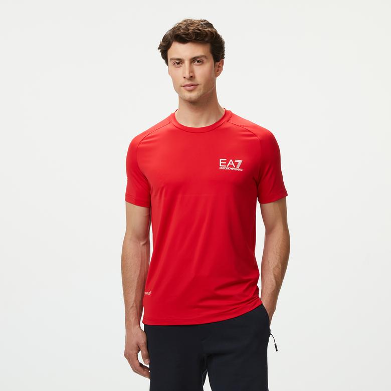 EA7 Erkek Kırmızı Bisiklet Yaka T-Shirt
