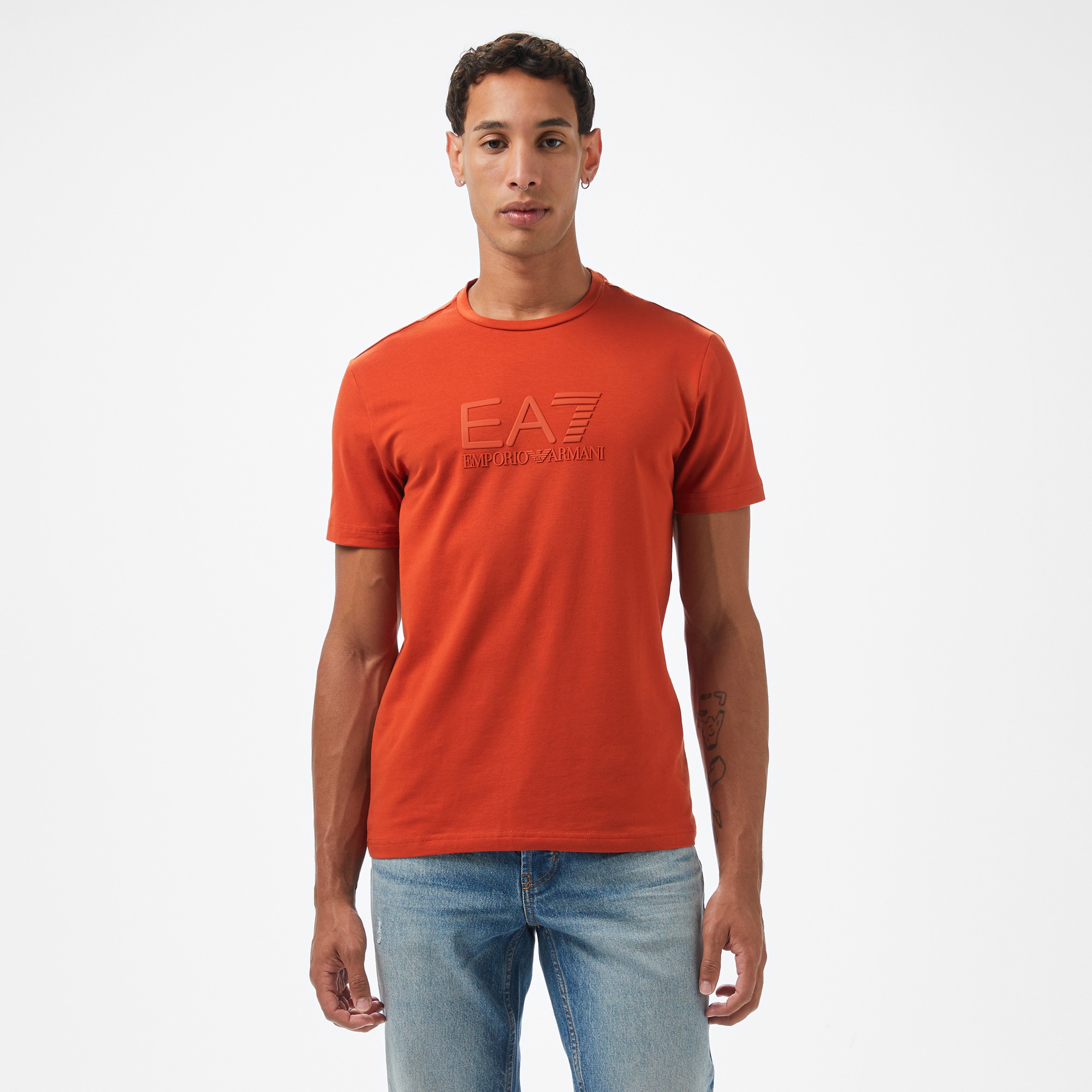 EA7 Erkek Turuncu Bisiklet Yaka T-Shirt