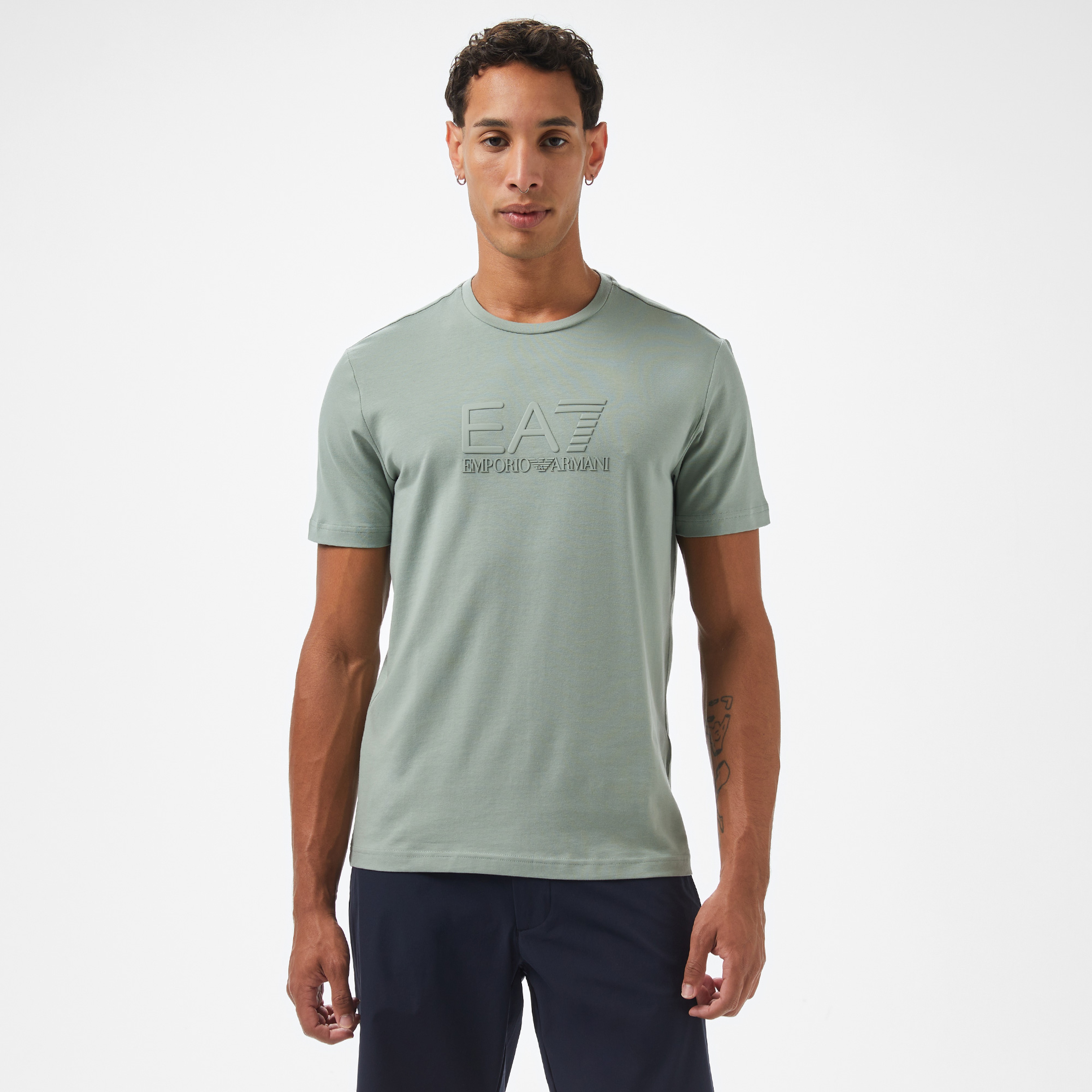 EA7 Erkek Yeşil Bisiklet Yaka T-Shirt