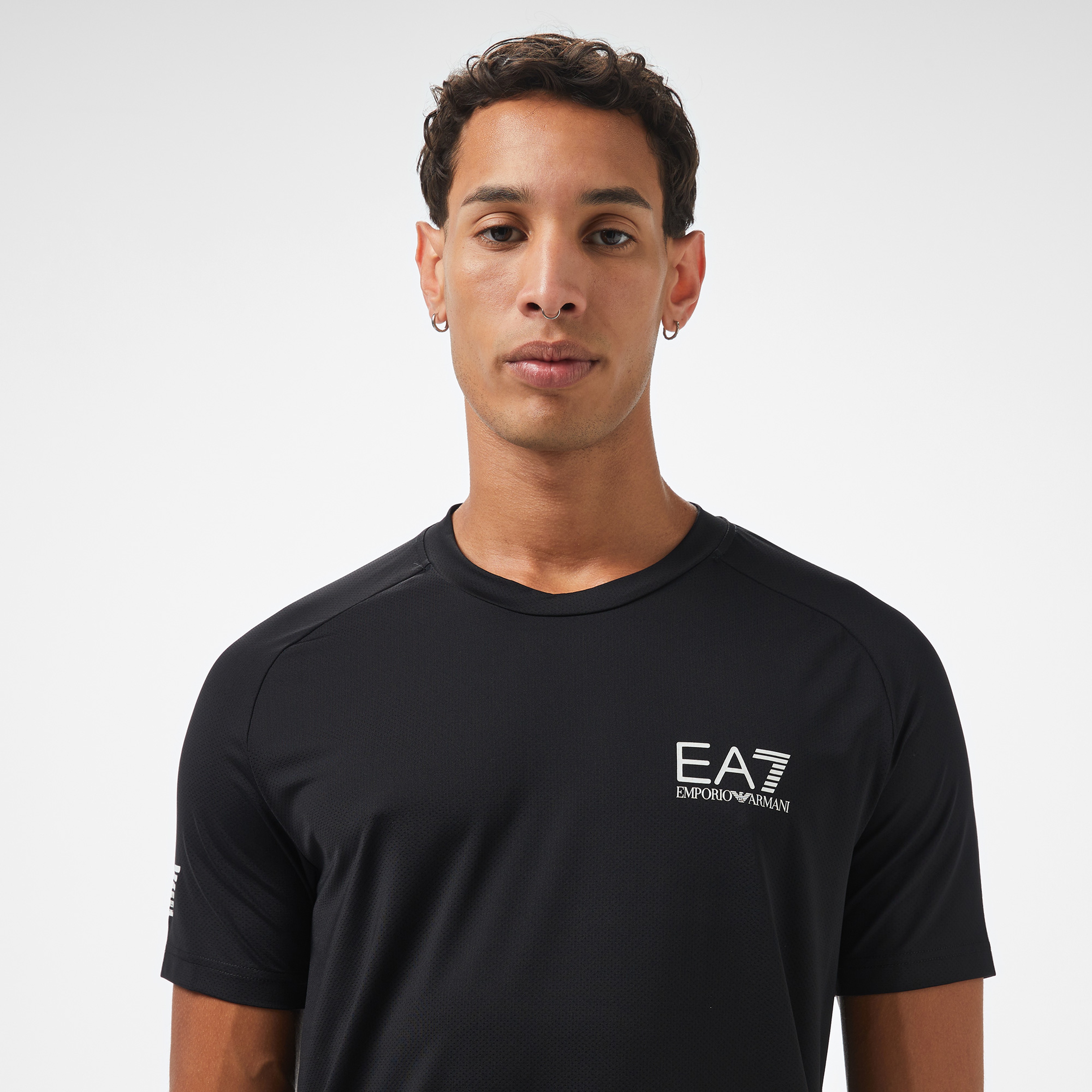 EA7 Erkek Siyah Bisiklet Yaka T-Shirt