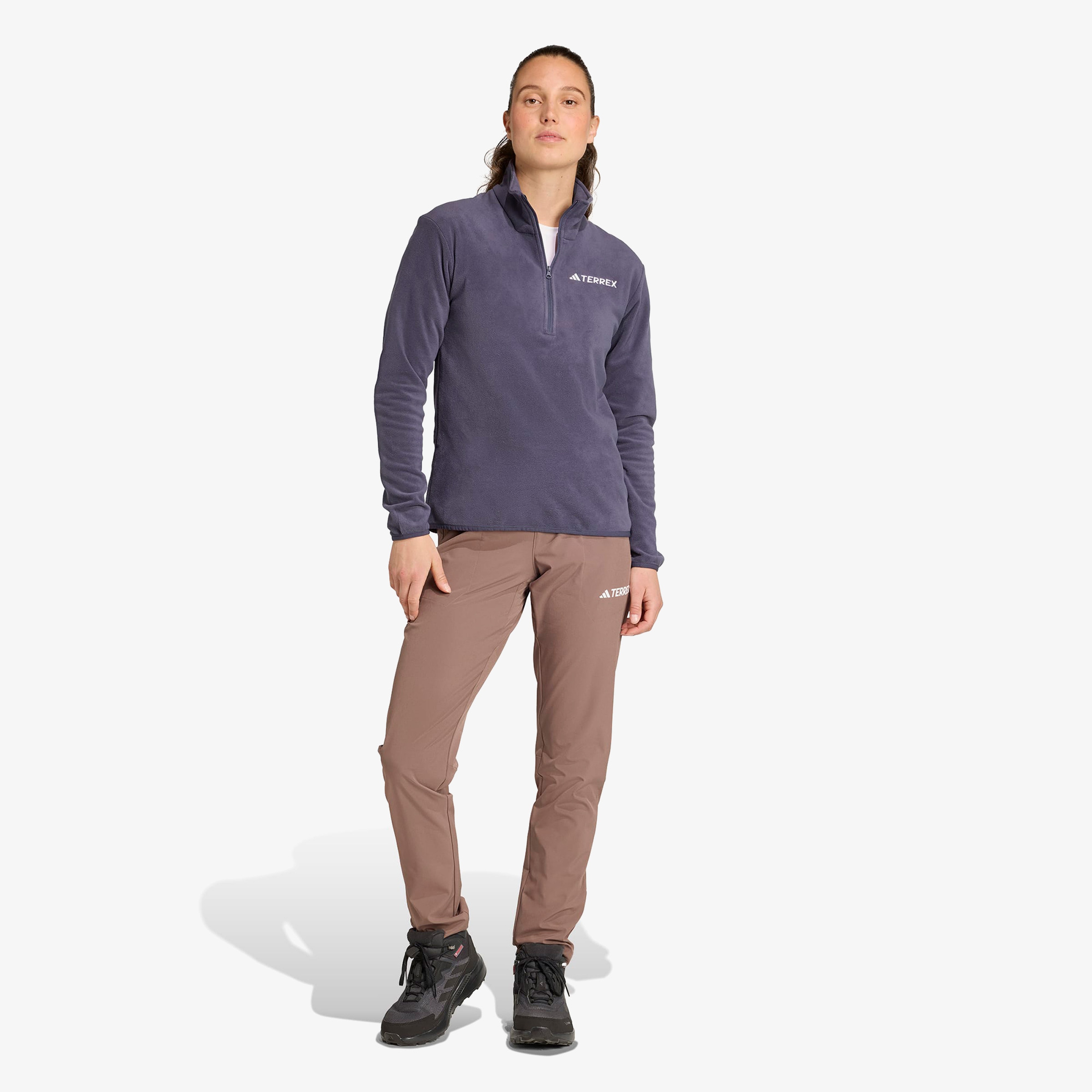 adidas Multi Essentials 1-2 Zip Fleece Kadın Mor Yürüyüş Polar