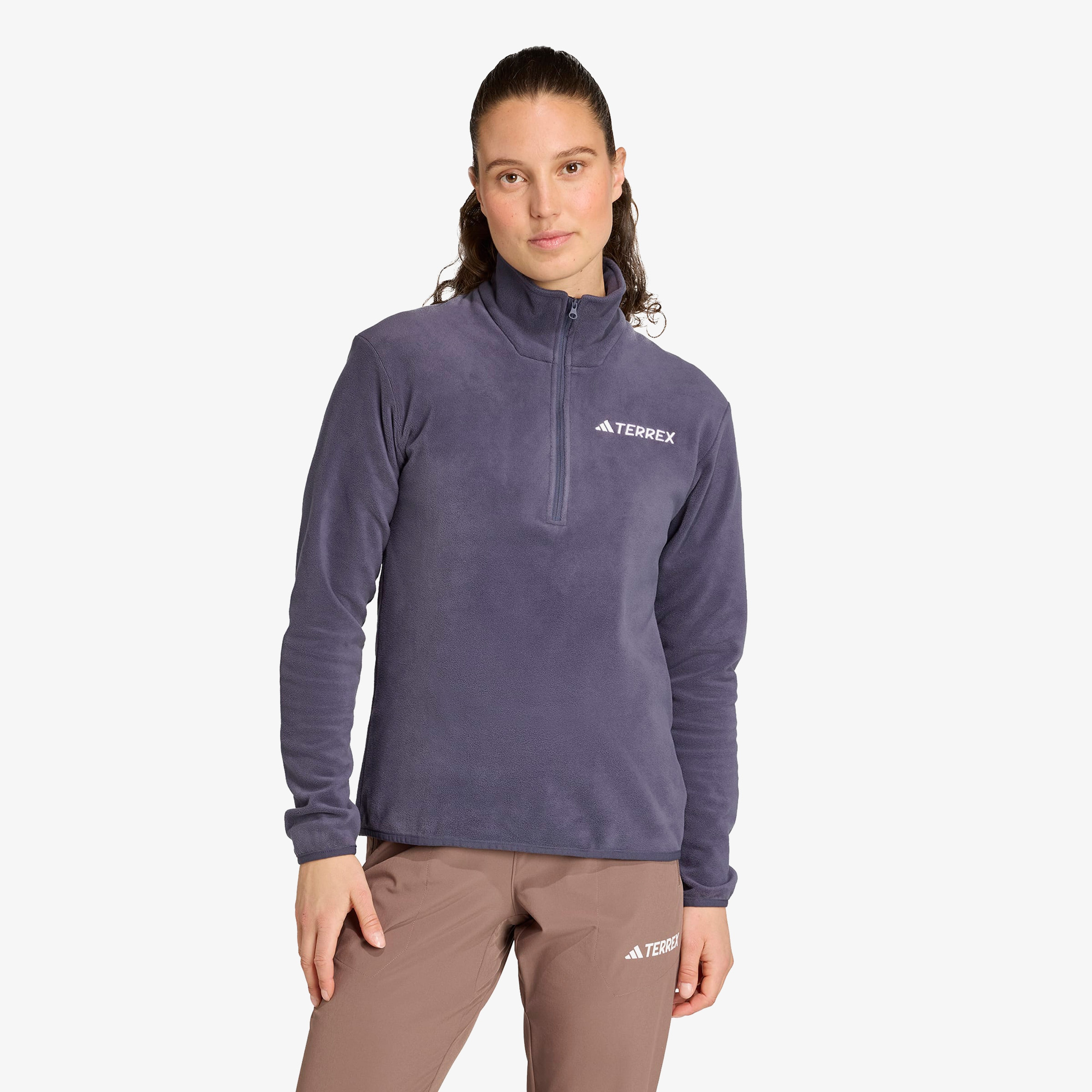 adidas Multi Essentials 1-2 Zip Fleece Kadın Mor Yürüyüş Polar