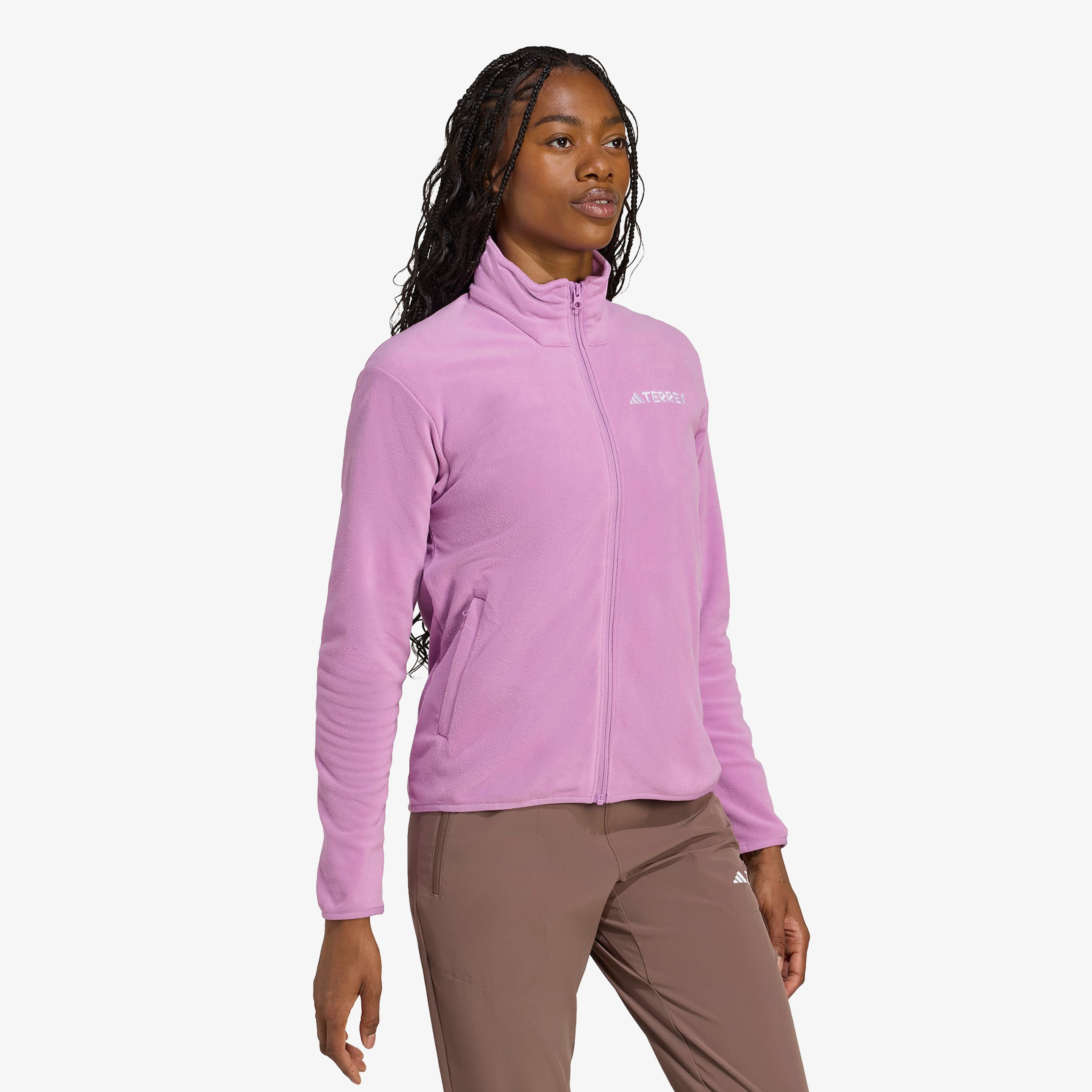 adidas Multi Essentials Full Zip Fleece Kadın Mor Yürüyüş Polar