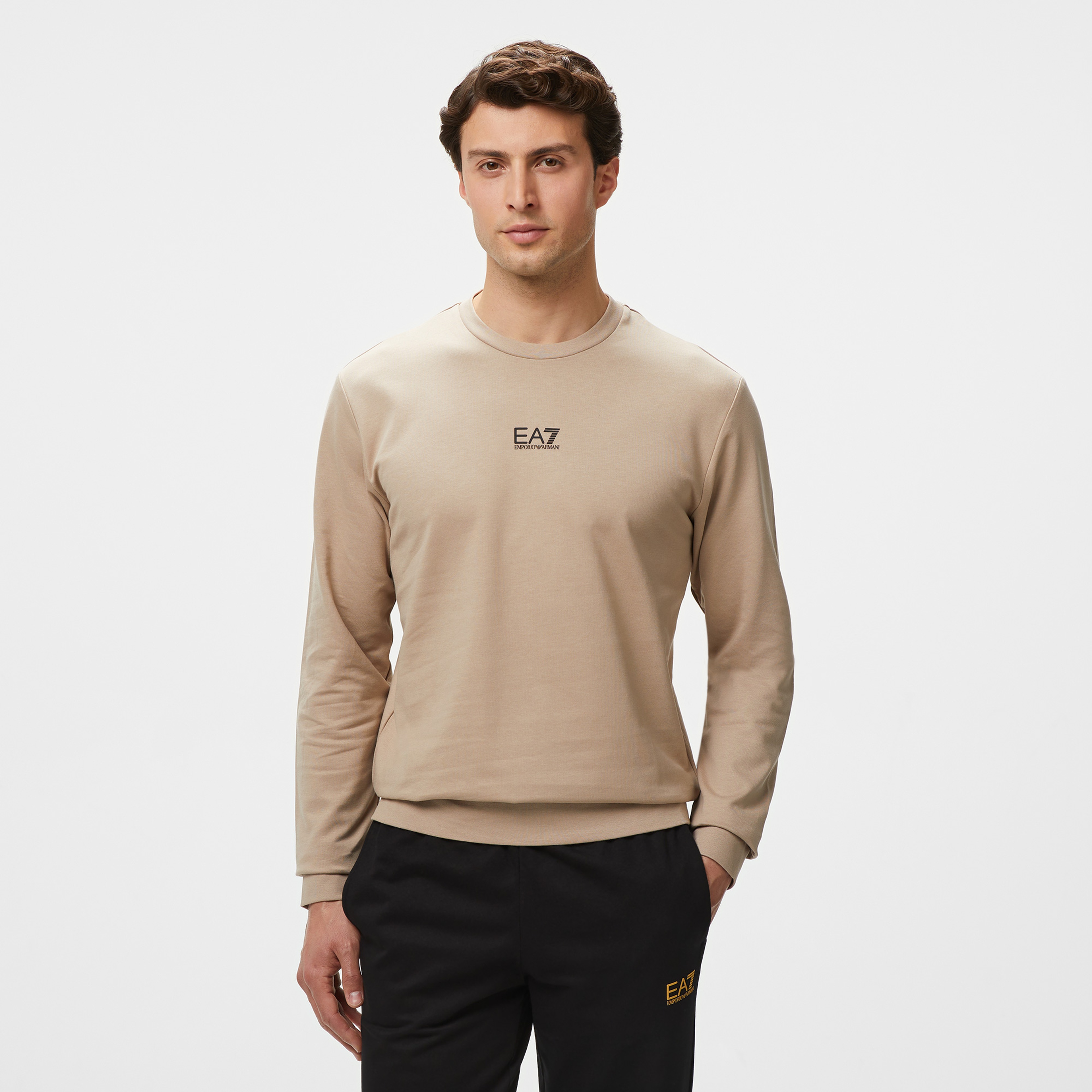 EA7 Erkek Bej Bisiklet Yaka Sweatshirt